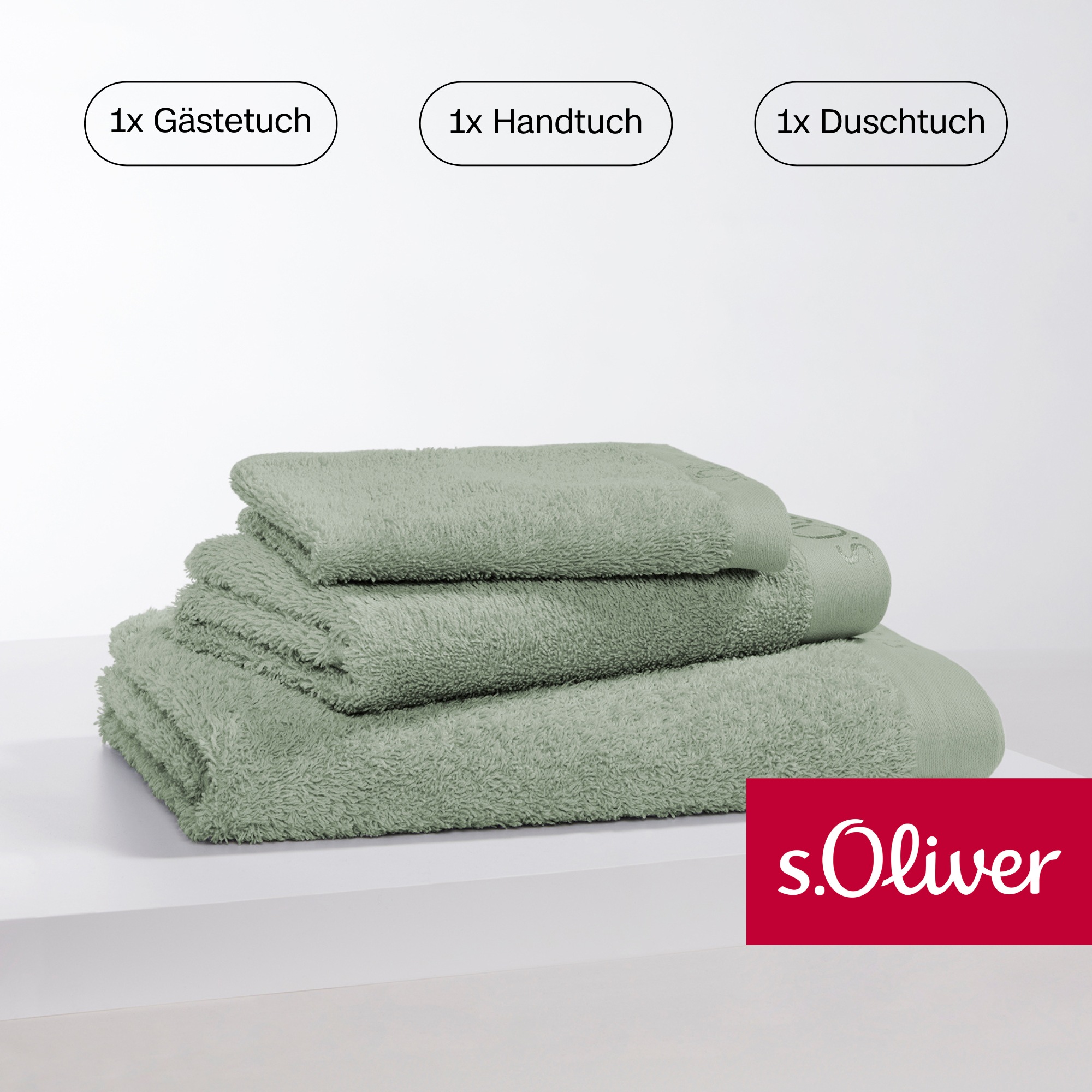 s.Oliver Handtuch Set »s. Oliver, besonders weich und saugfähig«, (Set, 3 St., 1 Gästetuch 30x50 cm-1 Handtuch 50x100 cm-1 Duschtuch 70x140 cm), 1 Gästetuch 30x50 cm, 1 Handtuch 50x100 cm, 1 Duschtuch 70x140 cm