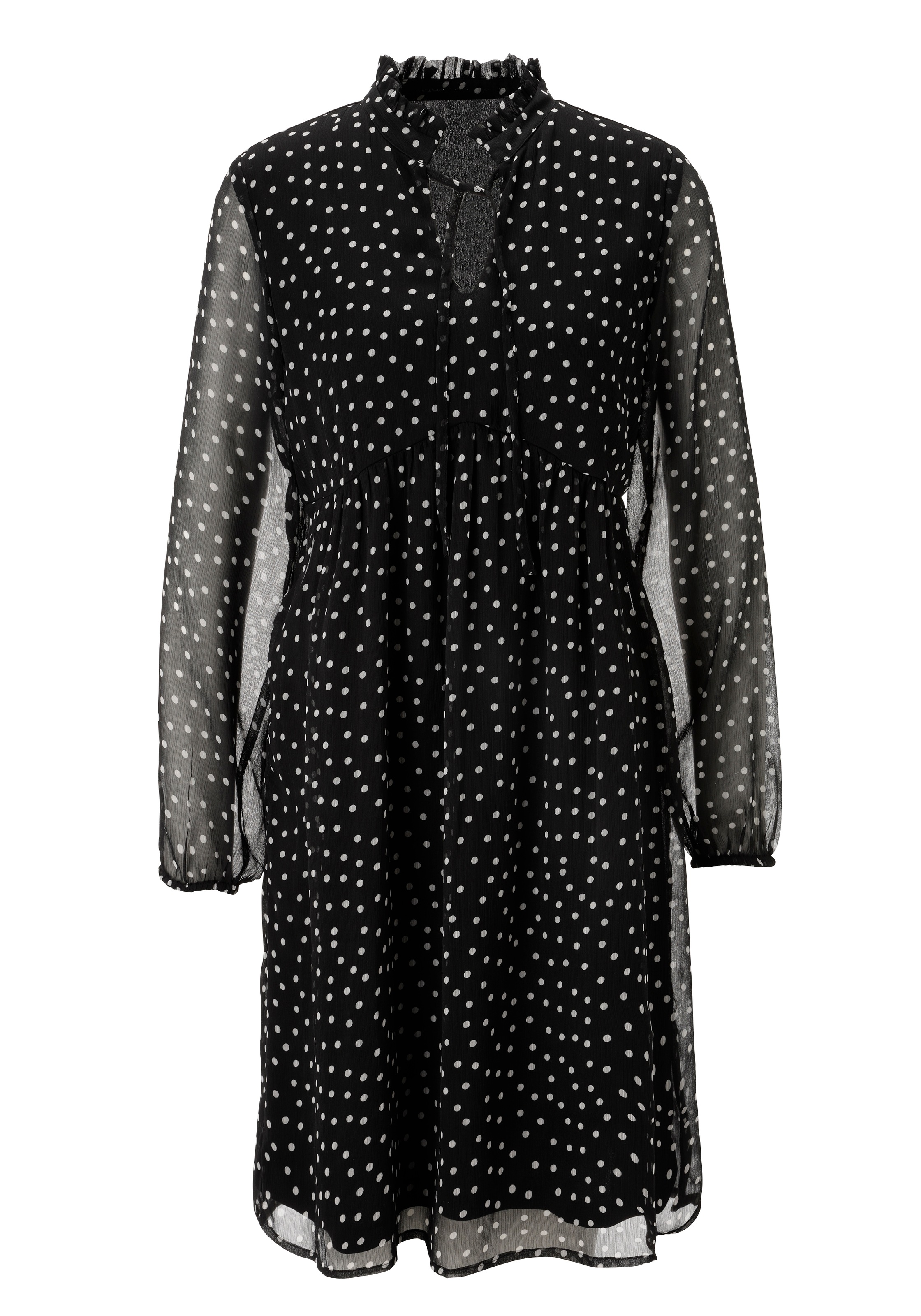 Aniston SELECTED Chiffonkleid, Mit kleinen Rüschen am Stehkragen und Bindebänder - NEUE KOLLEKTION