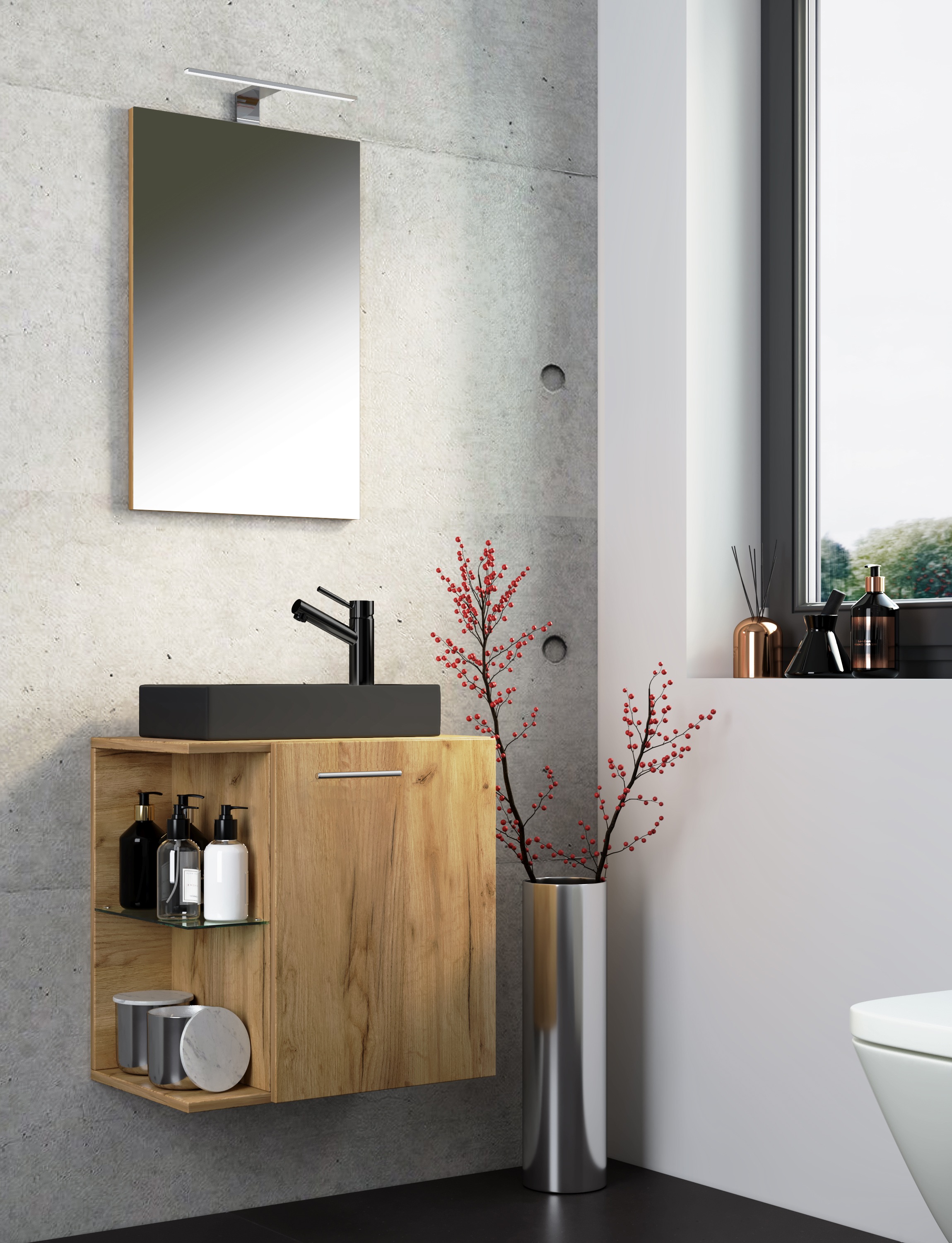 VCM Waschbeckenunterschrank »VCM 3-tlg Set | Waschplatz für Gäste WC | Gästebad | Waschtisch mit Spiegel | Badezimmer Set ¿ Hausa SP-BL«, (3 St.)