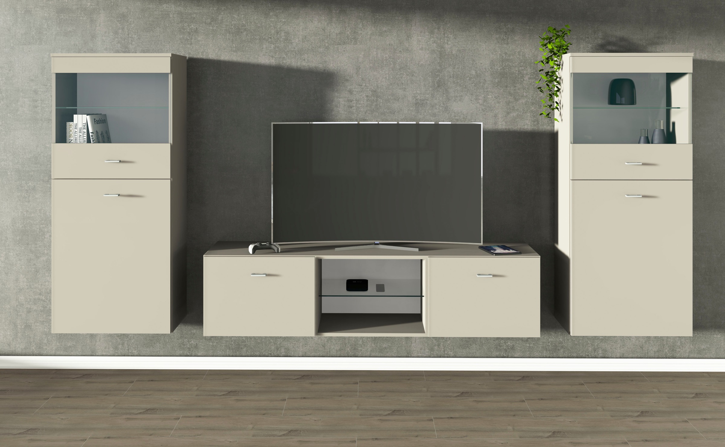 borchardt Möbel Wohnwand "Scala, moderne Mediawand mit Vitrinen und Lowboar günstig online kaufen