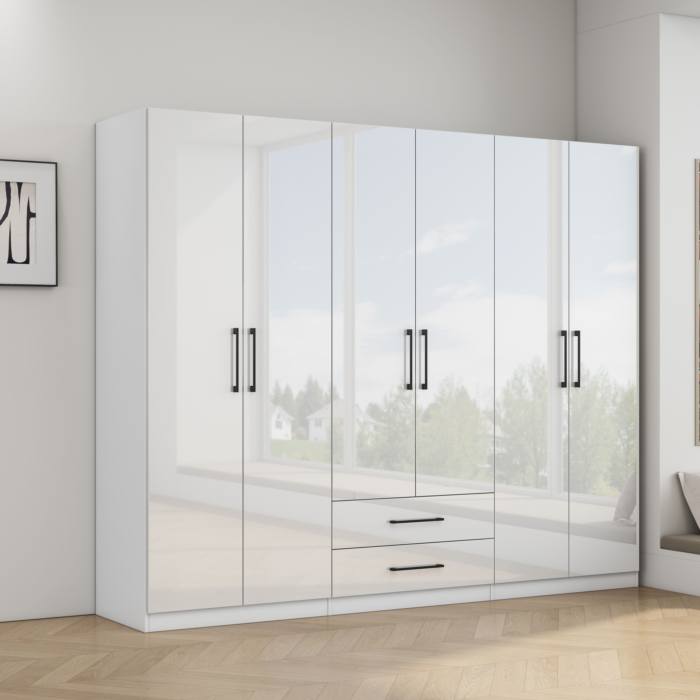 OTTO home Kleiderschrank »Sylt Schlafzimmerschrank Garderobe Schrank in hochglanz mit 6 Türen« Drehtürenschrank mit perfekter Innenausstattung
