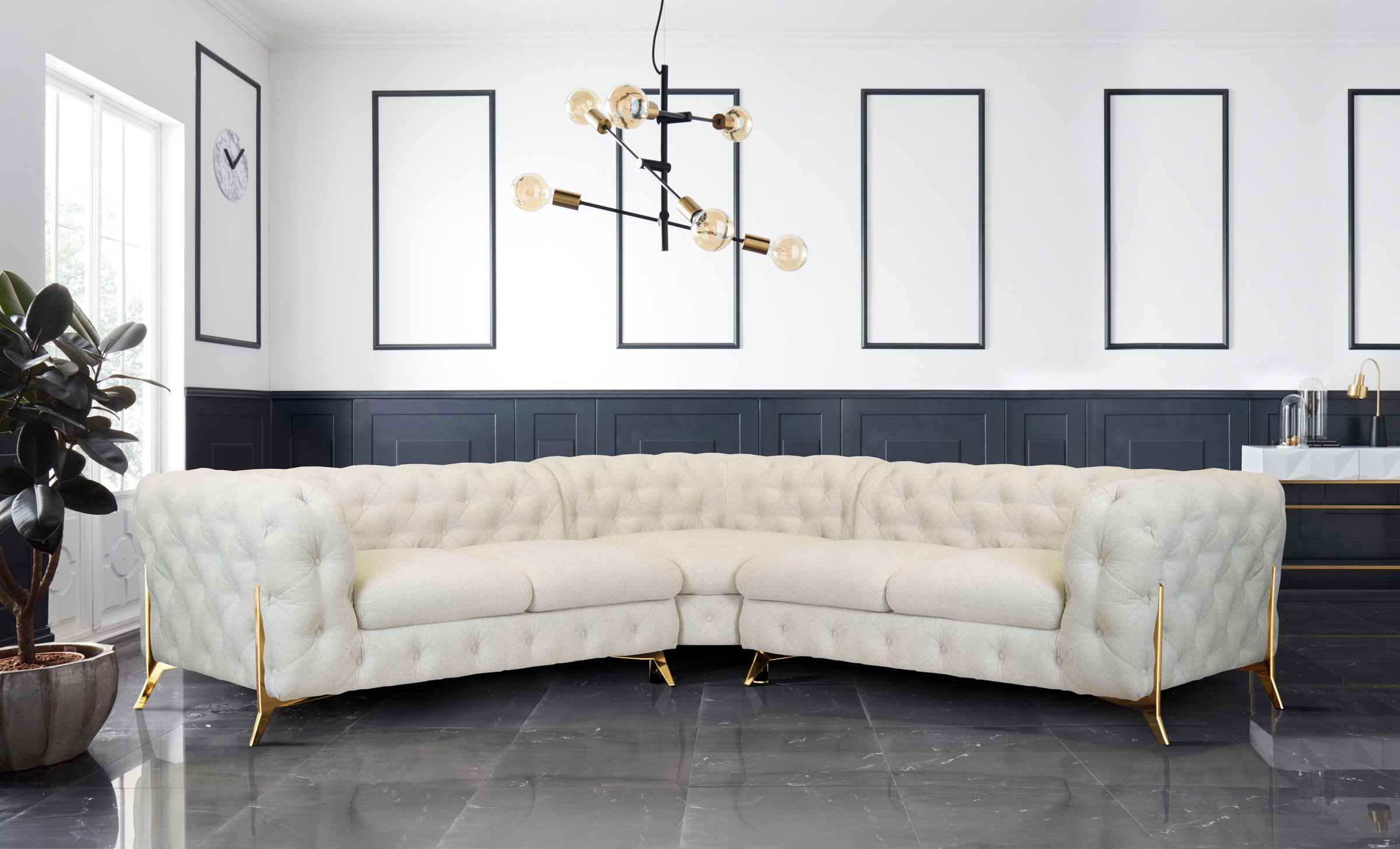 Leonique Chesterfield-Sofa »Amaury L-Form«, Chesterfield-Optik, Breite/Tiefe je 262 cm, Fußfarbe wählbar