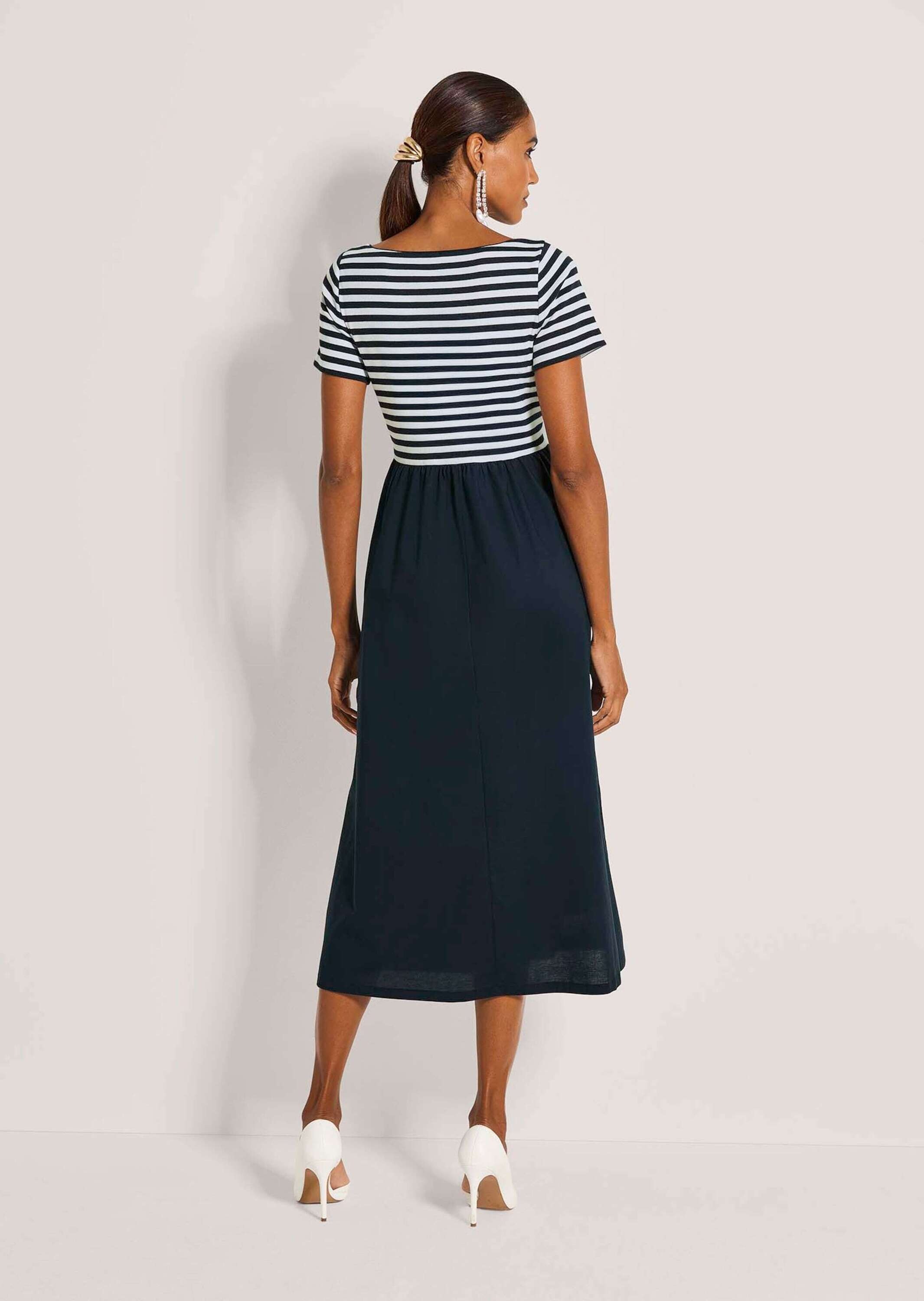 MADELEINE Midikleid »Jerseykleid Baumwollkleid mit Streifendetails« Nahttasche Seitennahttaschen