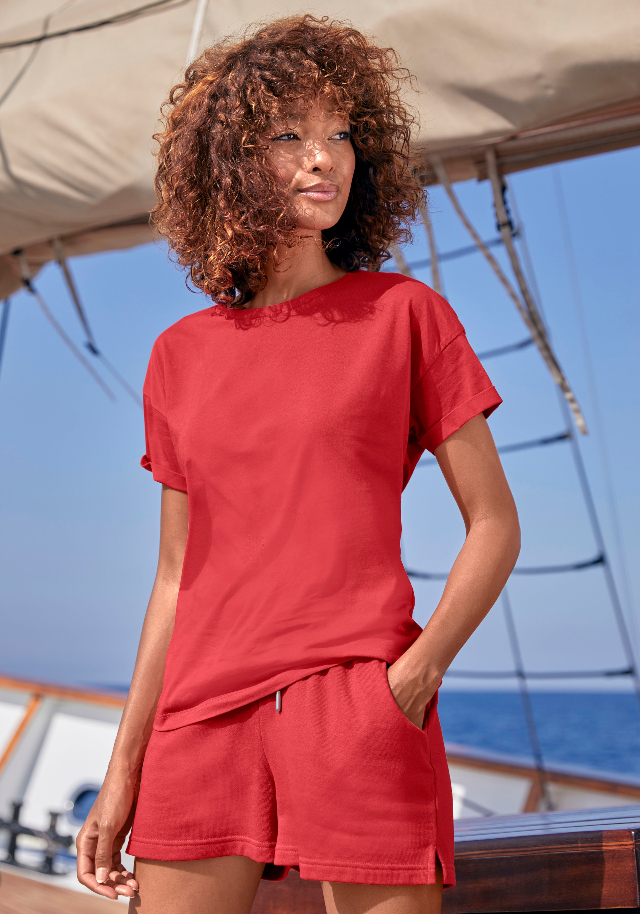 H.I.S T-Shirt maritimen Ärmelaufschlag«, | Stil, »mit BAUR Loungewear im bestellen