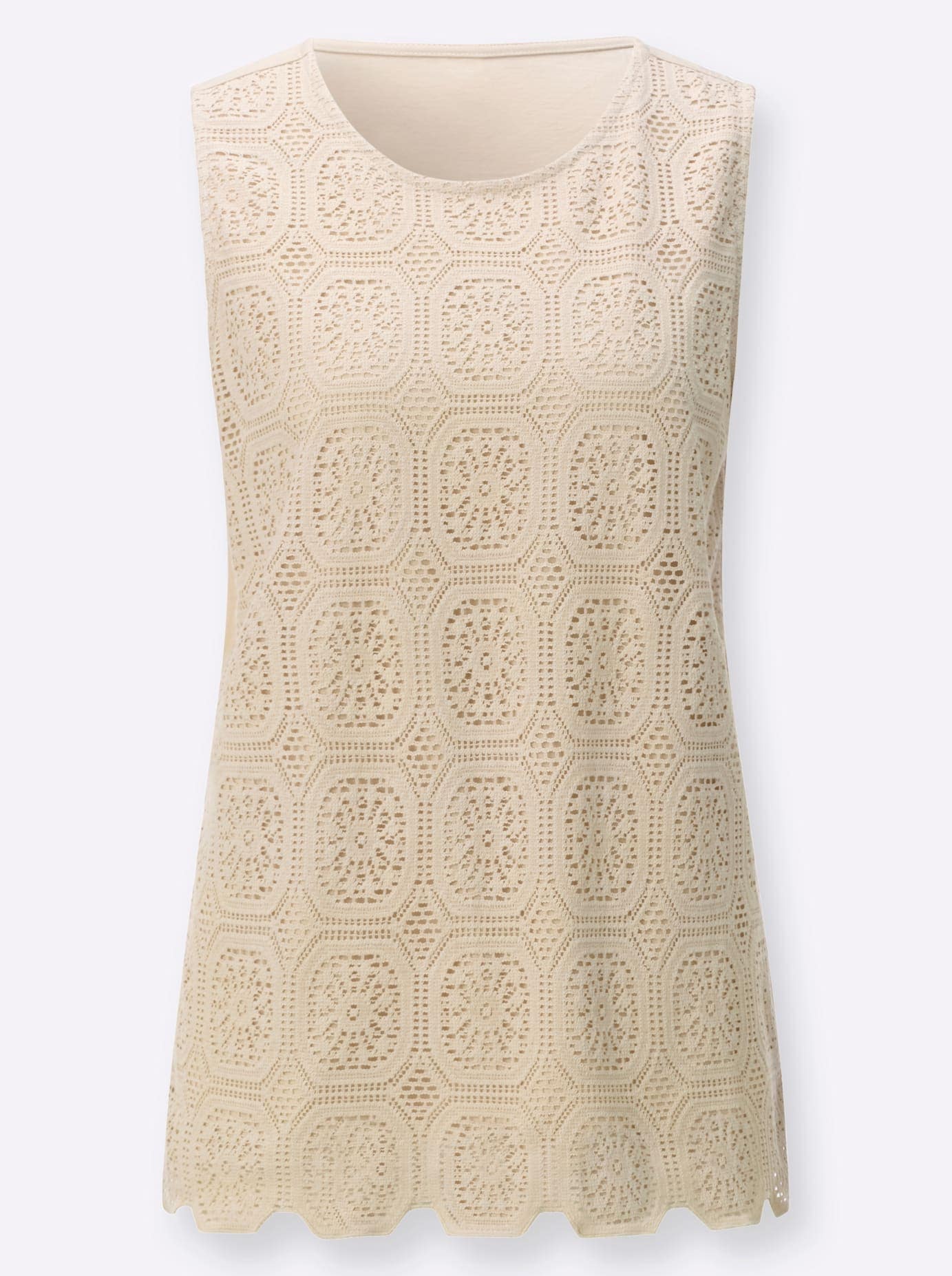Spitzentop INSPIRATIONEN, Damen, Gr. 40, sand, 80% Baumwolle, 20% Polyamid, Innenseite:100% Baumwolle, unifarben, Rundhals, Tops Spitzentop 3