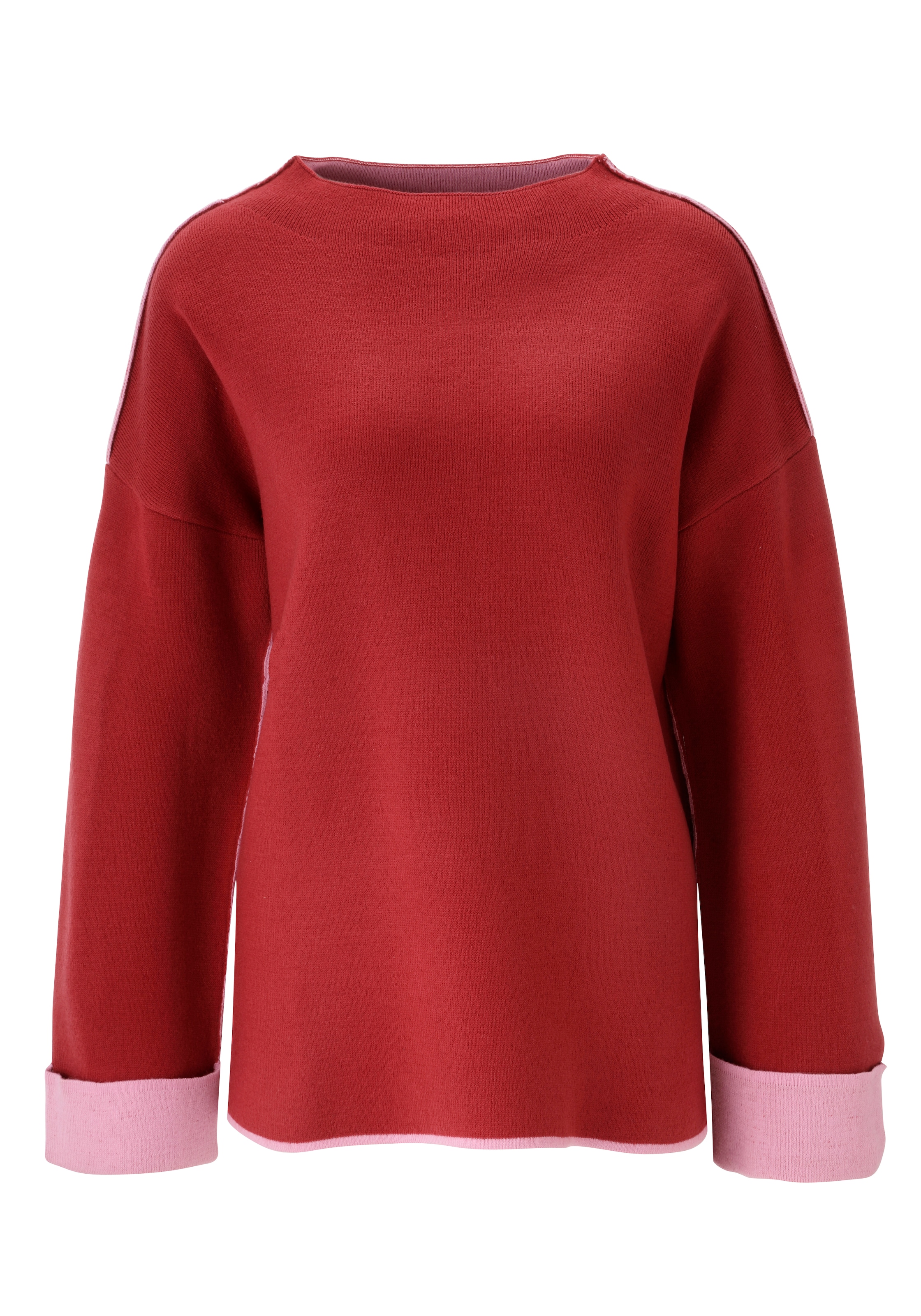 Aniston SELECTED Strickpullover, mit rosafarbenen Zierkanten