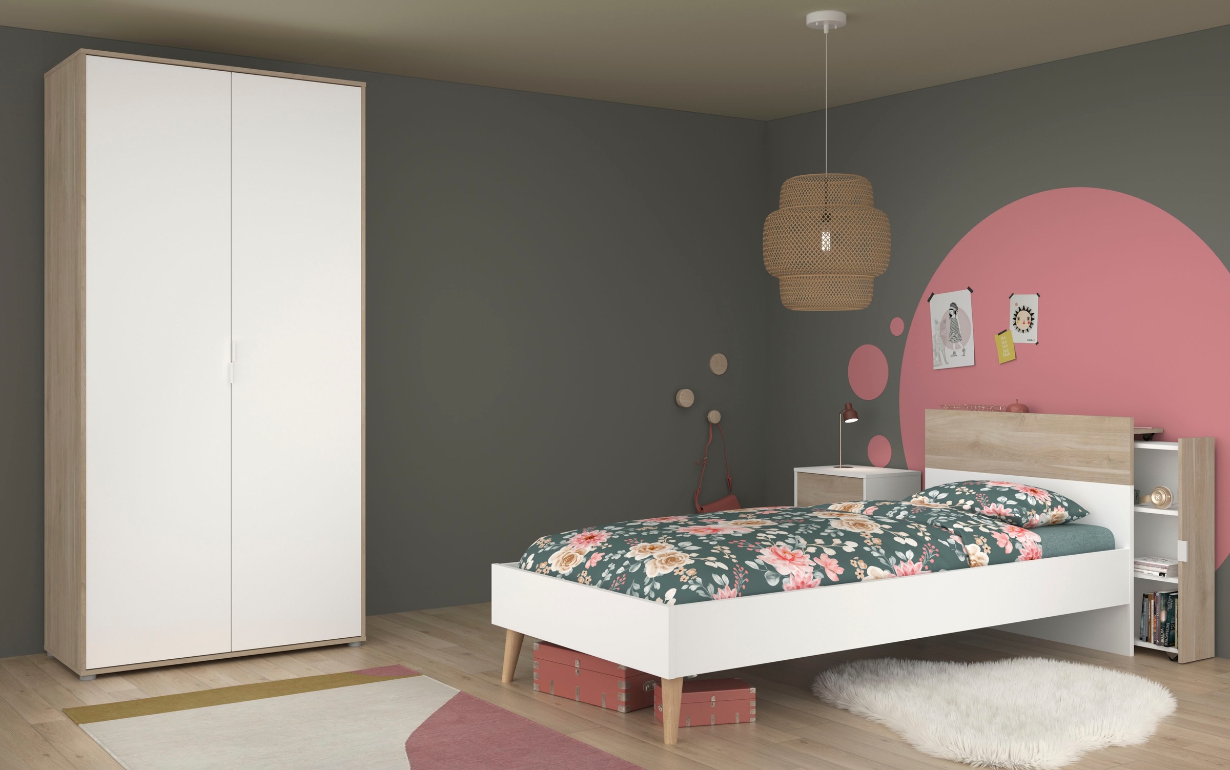 Parisot Jugendzimmer-Set »Parisot Aalborg 3«, (Set, 3 tlg.), ausziehbares Anstellragl mit drei Fächern - rechts oder links anbaubar