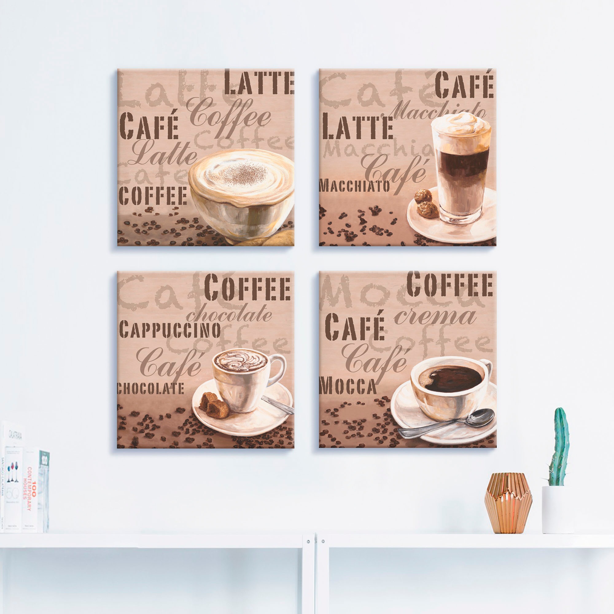 Artland Leinwandbild "Milchkaffee Latte MacchiatoChocolate" Getränke 4 Stk. günstig online kaufen