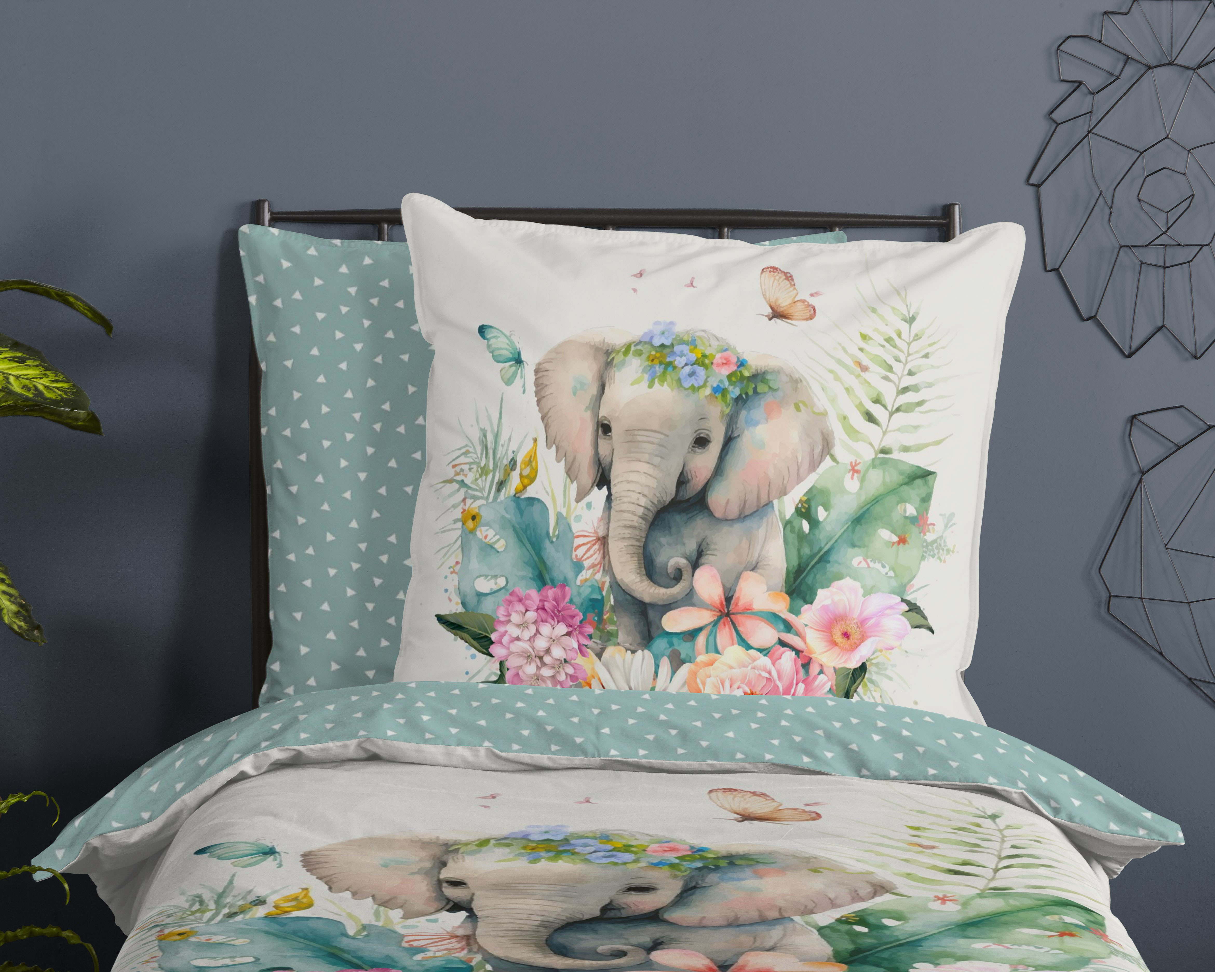 Thumbnail - good morning Kinderbettwäsche "Eli" 2 Stk. Baumwolle, 135x200, Reißverschluss, Wendeoptik, Kind, Mädchen, Elefant