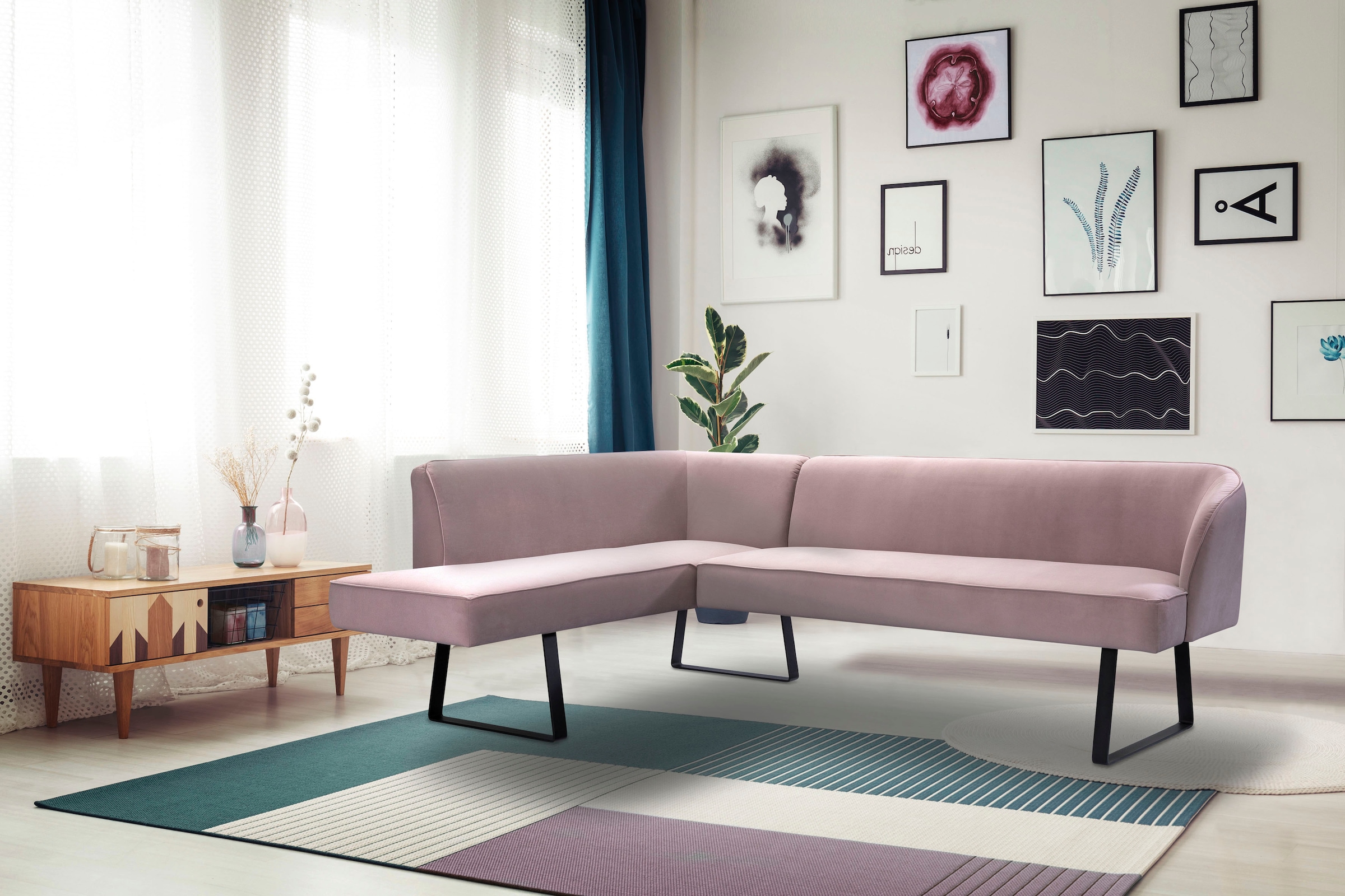 exxpo - sofa fashion Eckbank "Americano", mit Keder und Metallfüßen, Bezug in verschiedenen Qualitäten