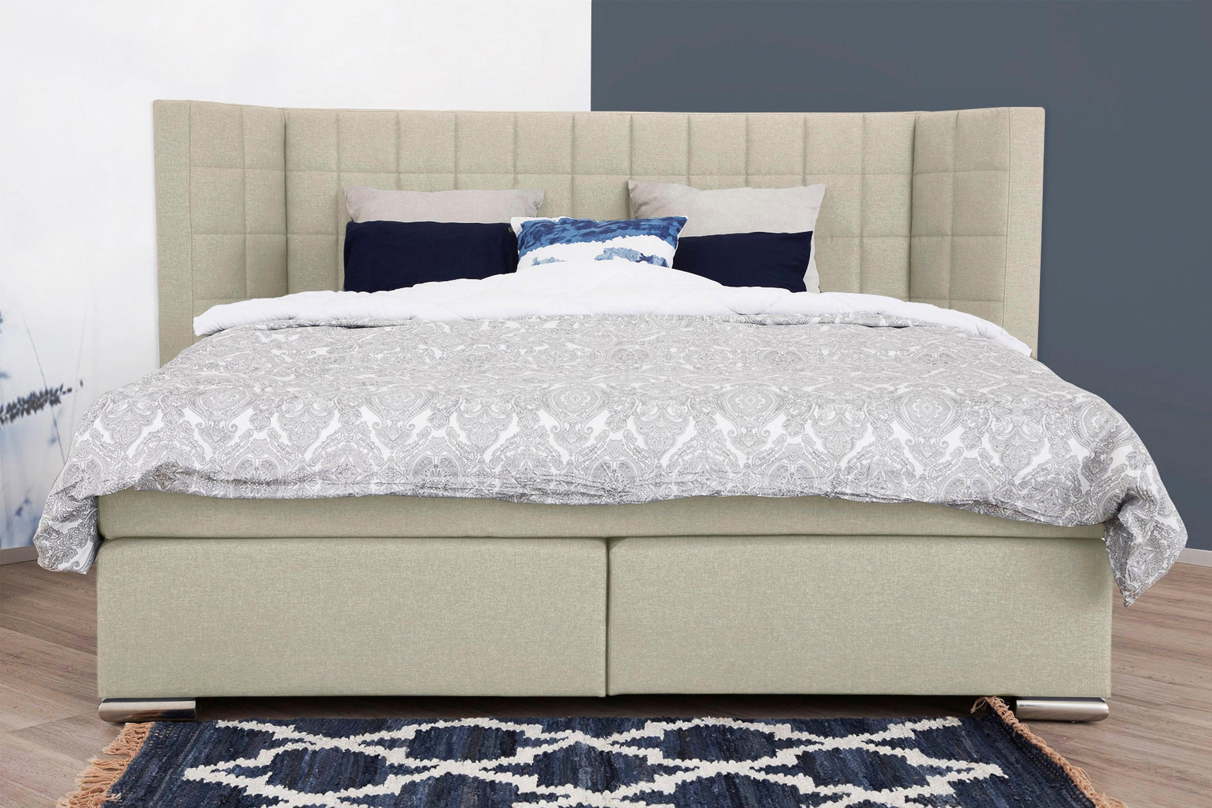 Places of Style Boxspringbett »Piazza«, mit Steppung und Kopfteil mit seitlichen Flügeln