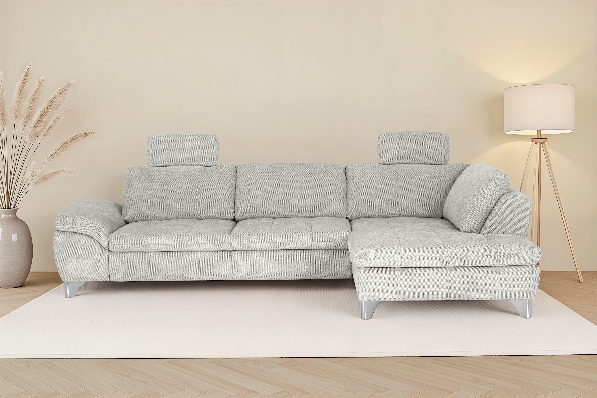 Die PlanBar Ecksofa "Ottomane MP-IN14007 L-Form, Breite 306 cm" wahlweise mit Schlaffunktion und verstellbaren Kopfstützen
