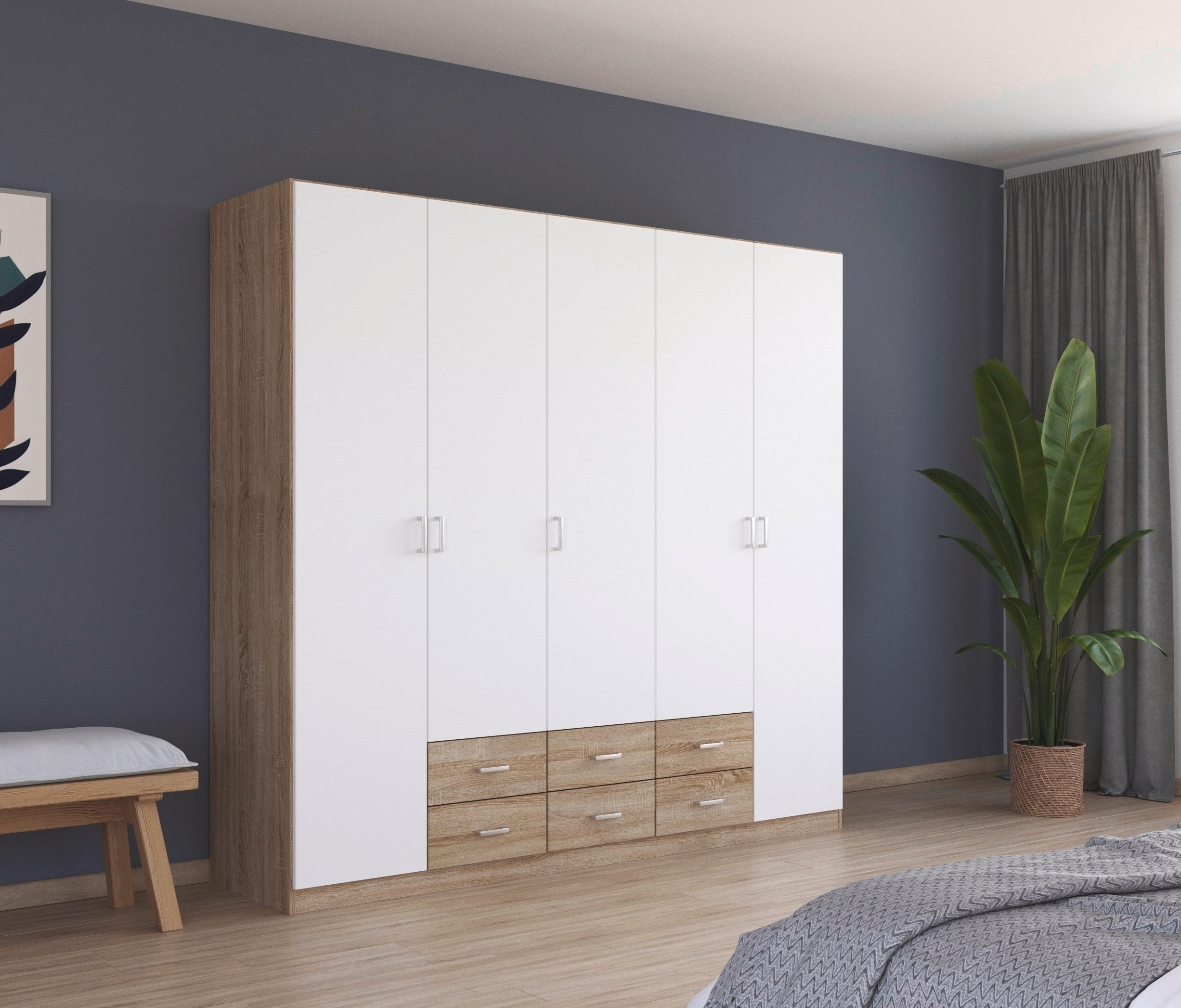 rauch Drehtürenschrank "Kleiderschrank Garderobe GAMMA Breiten 226 cm" in 3 Ausstattungen BASIC/CLASSIC/PREMIUM (inkl. SOFT-CLOSE-Funktion), mit Schubladen, verschiedene Griff-Varianten TOPSELLER MADE IN GERMANY