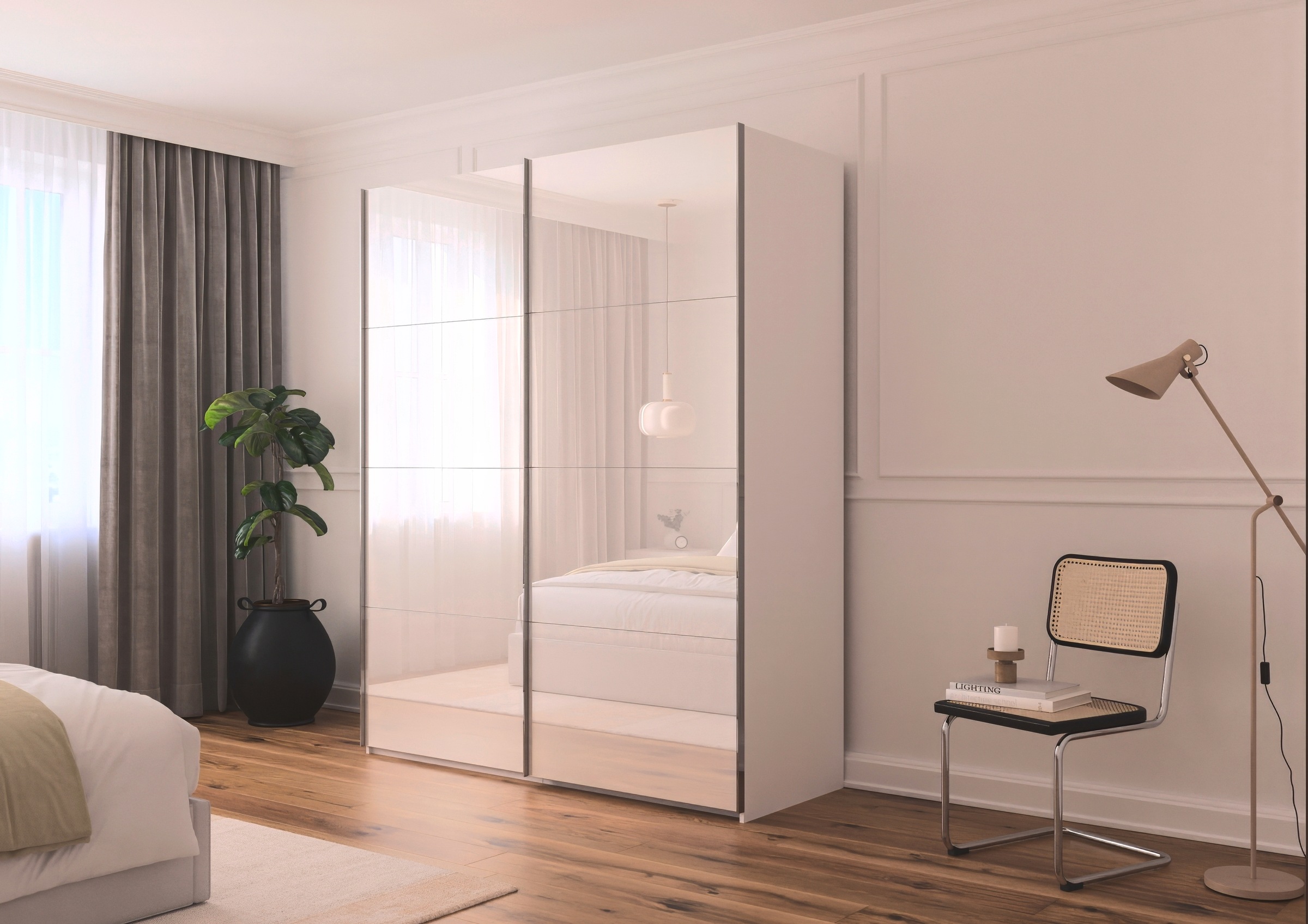 rauch Schwebetürenschrank »Kleiderschrank Schrank Garderobe Schlafzimmerschrank SCALE-FYRA«, edle viergeteilte Türen mit Glas-Front viele Farben MADE IN GERMANY