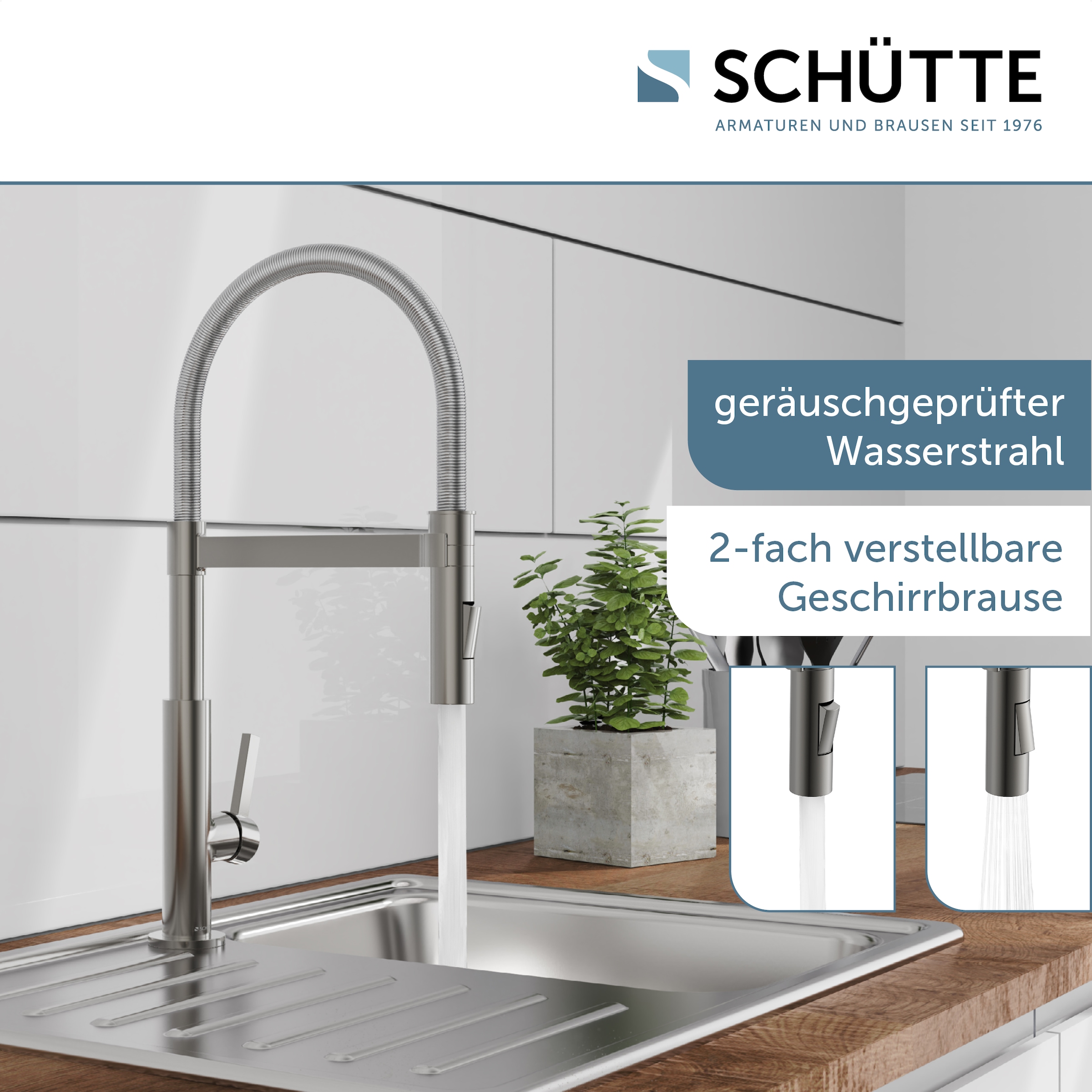 Schütte Hochdruck Spültischarmatur »MIAMI«, energiesparende Cold-Start-Funkt., 360° schwenkbar, 2-fach verstellbar