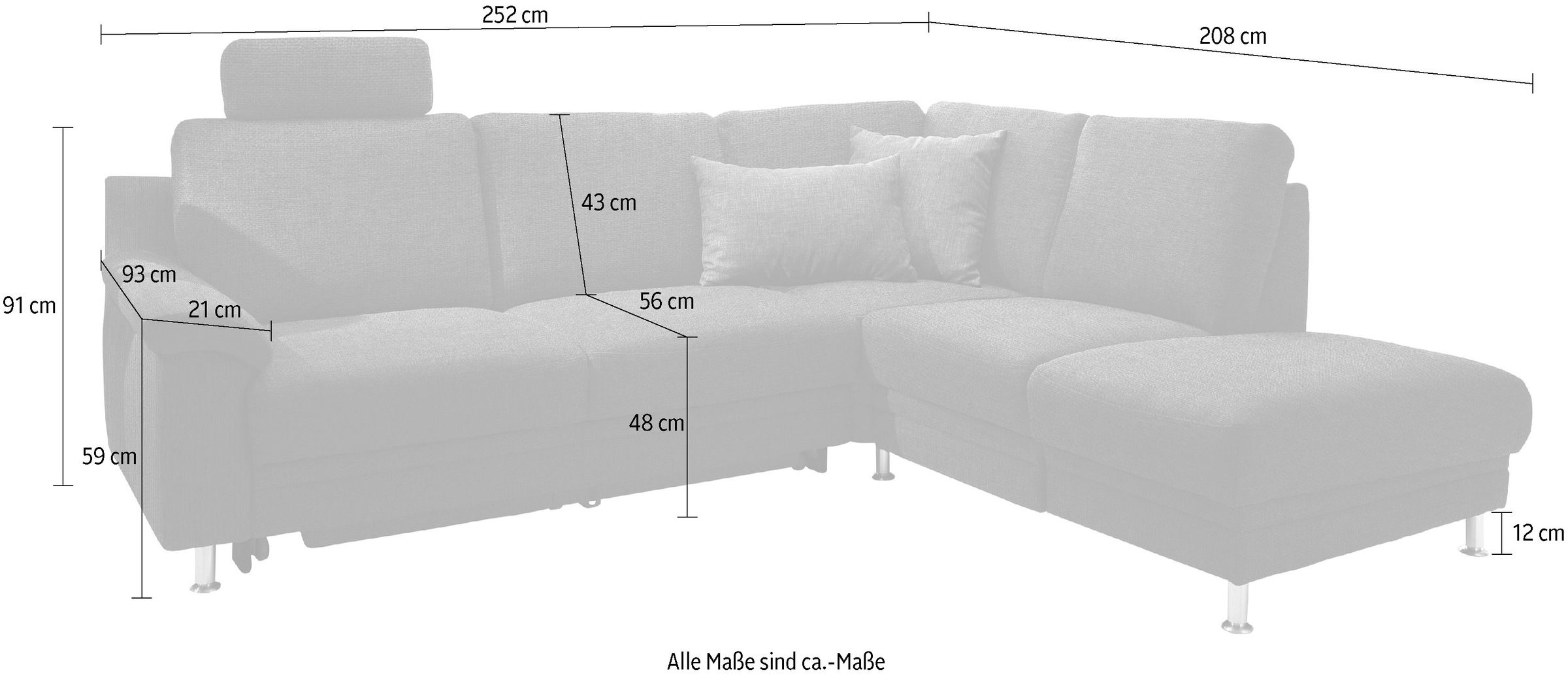 3C Carina Ecksofa »Korfu L-Form«, incl.- 1 Kopfstütze, wahlweise mit Schlafunktion und Stauraum