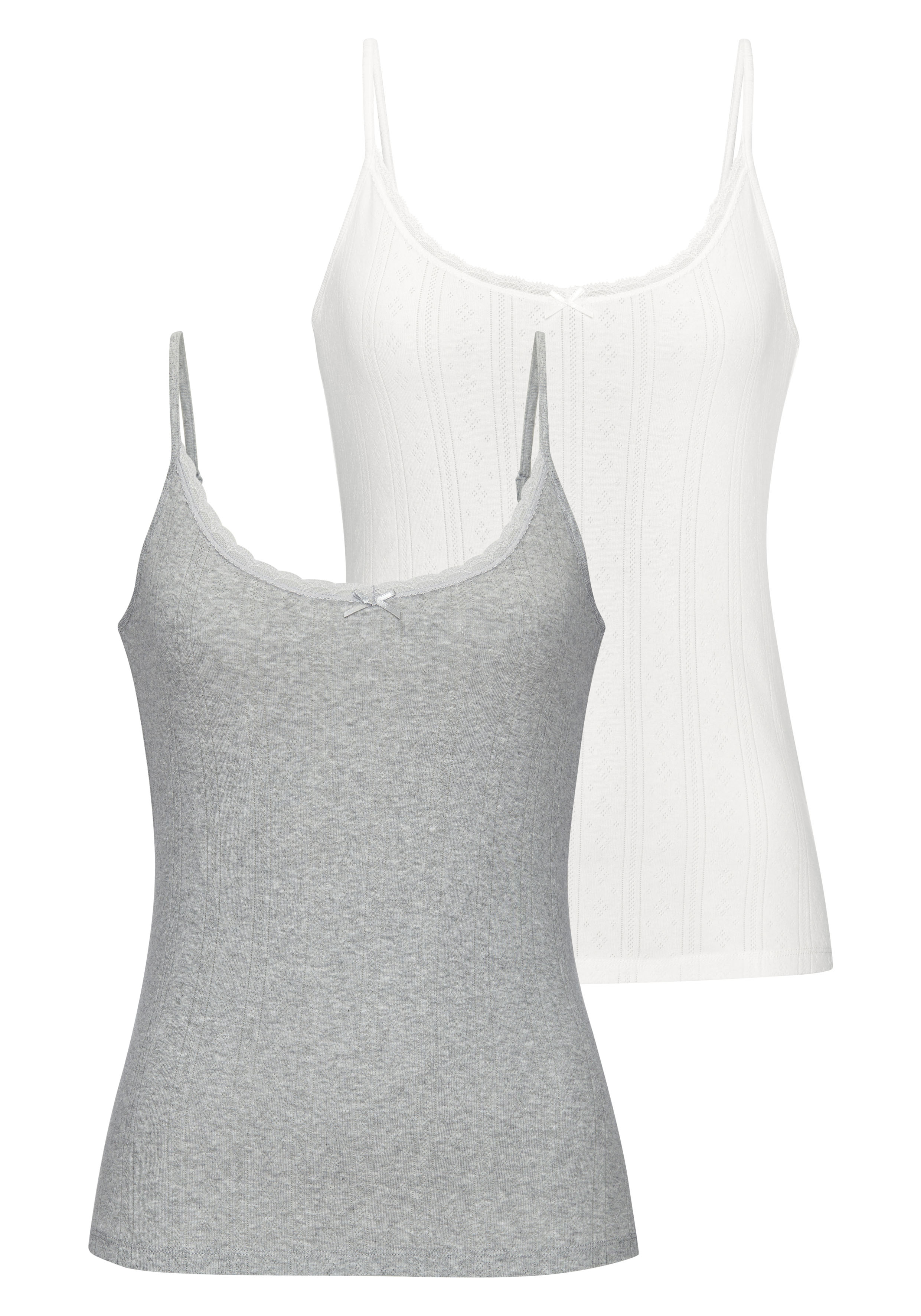 Vivance Unterhemd 2er-Pack, aus weicher Pointelle-Ware mit Spitze, reine Baumwolle