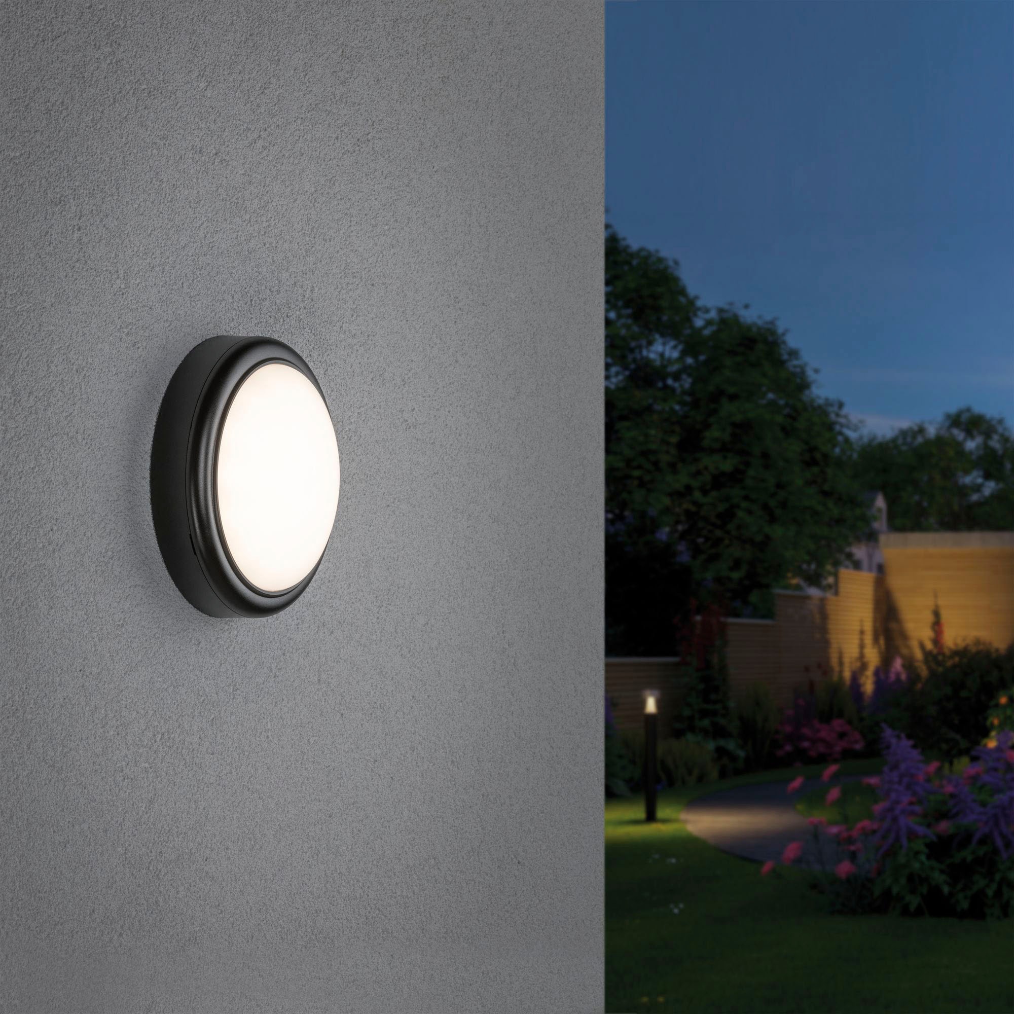 Paulmann LED Außen-Wandleuchte "IP44 180mm 3000K 15W 1050 lm 230V Grau Kunststoff" 1 Stk. Warmweiß Pendellampe, Vintage Pendelleuchte im Retro Look, Ø 18 cm