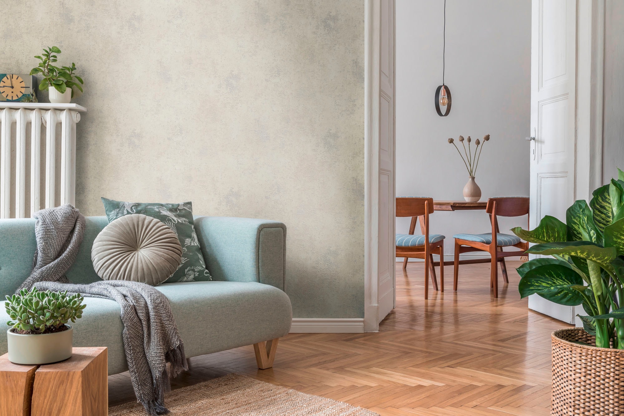 A.S. Création Vliestapete »THE BOS Putzoptik Metallic« leicht glänzend | matt leicht strukturiert Strukturtapete, Tapeten Wohnzimmer Schlafzimmer Küche modern Design