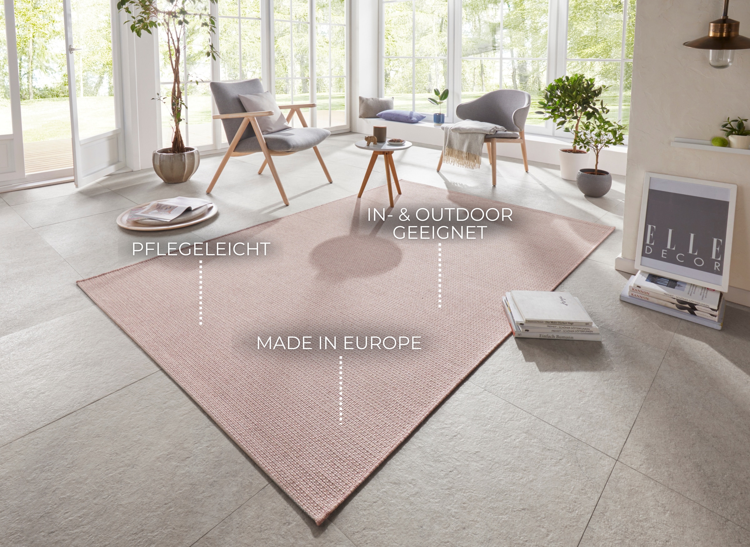 ELLE DECORATION Teppich »Millau«, rechteckig, 4 mm Höhe, Flachgewebe, In-& Outdoor, Modern, Terrasse, Balkon, Wohnzimmer
