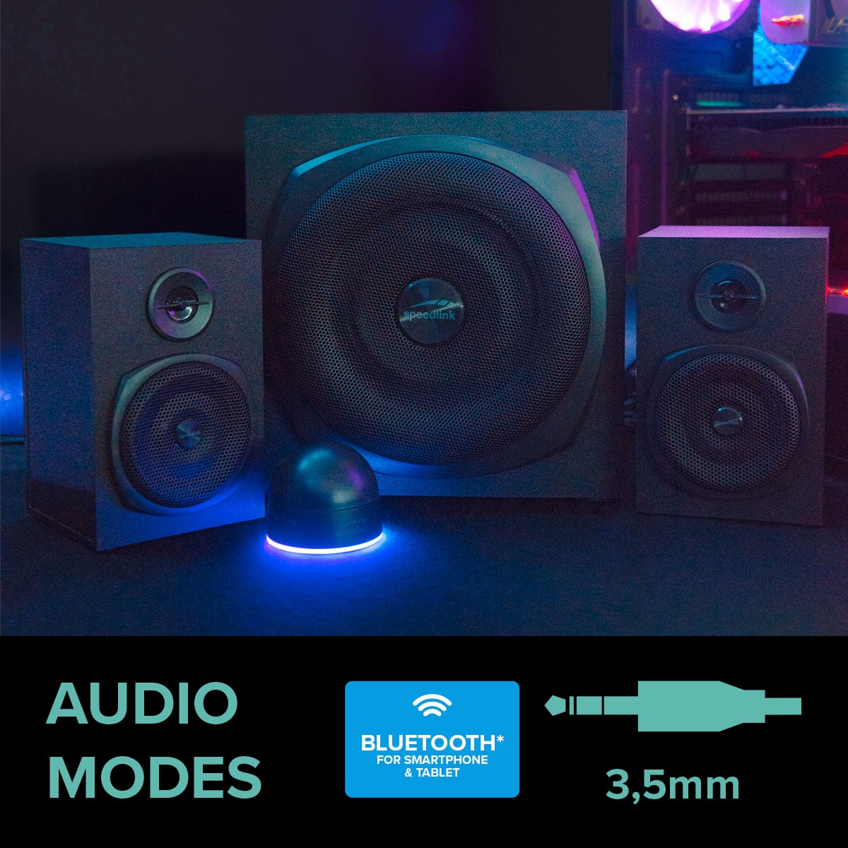 Speedlink 2.1 Soundsystem »GRAVITY LT 2.1 Subwoofer System PC Lautsprecher«, Tischfernbedienung, Bluetooth Verbindung zum Smartphone, Tablet, etc.