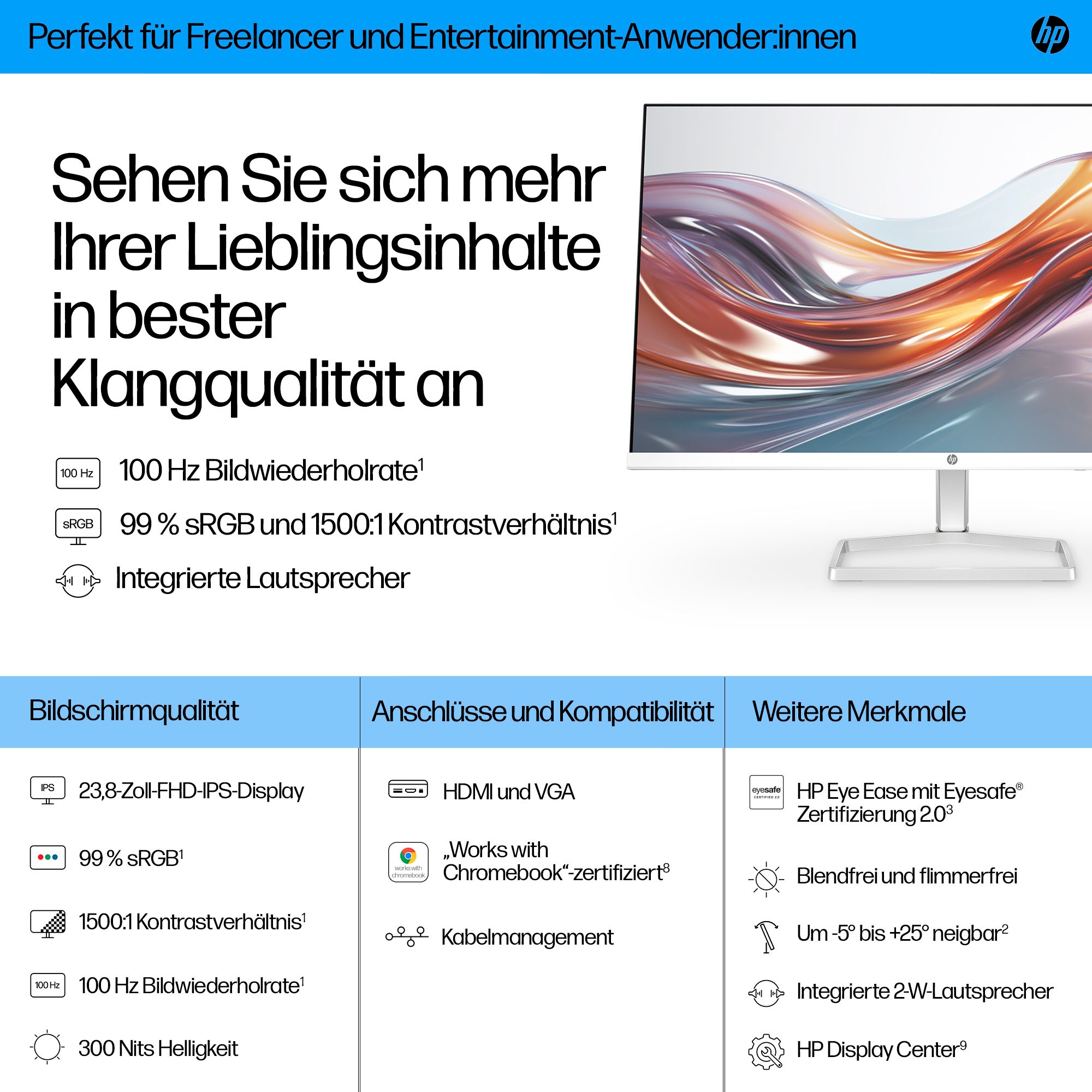 HP LED-Monitor »524sa (HSD-0174-K)«, 61 cm/24 Zoll, 1920 x 1080 px, Full HD, 5 ms Reaktionszeit, 100 Hz