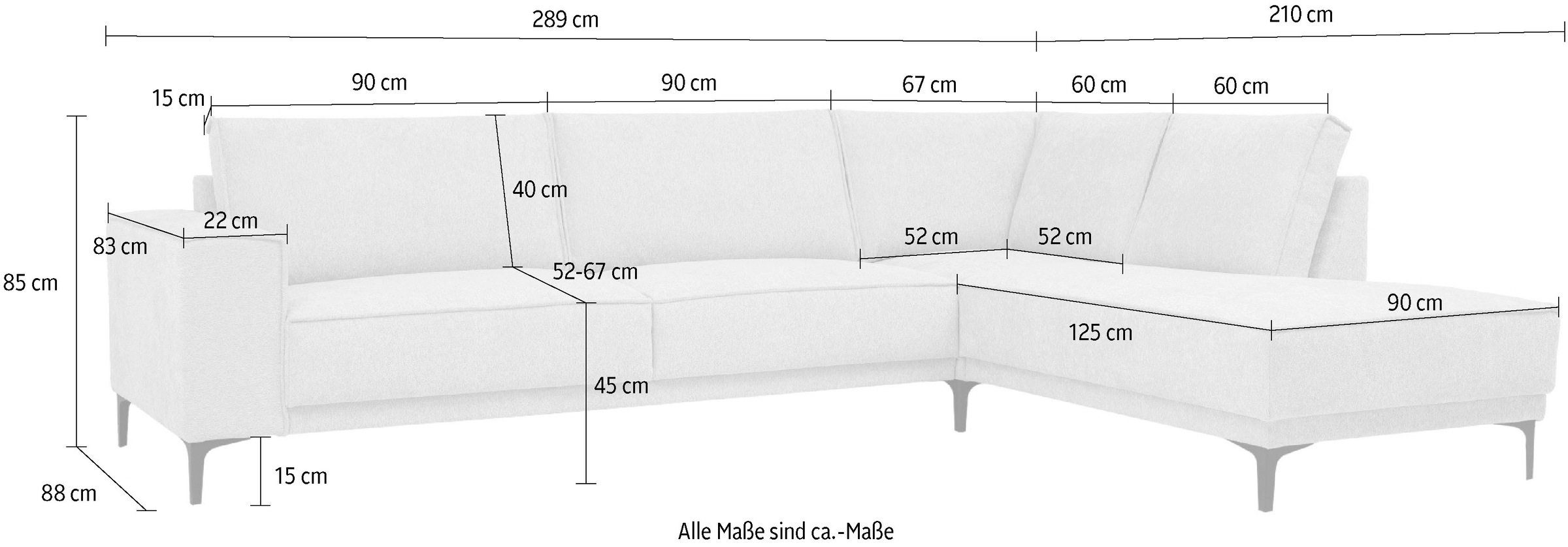 Places of Style Ecksofa »Polsterecke Oland, Struktur, Flachgewebe, Luxus-Microfaser, Boucle«, L-Form, 289 cm, Wellenunterfederung, Skandi-Design, Metallfüße