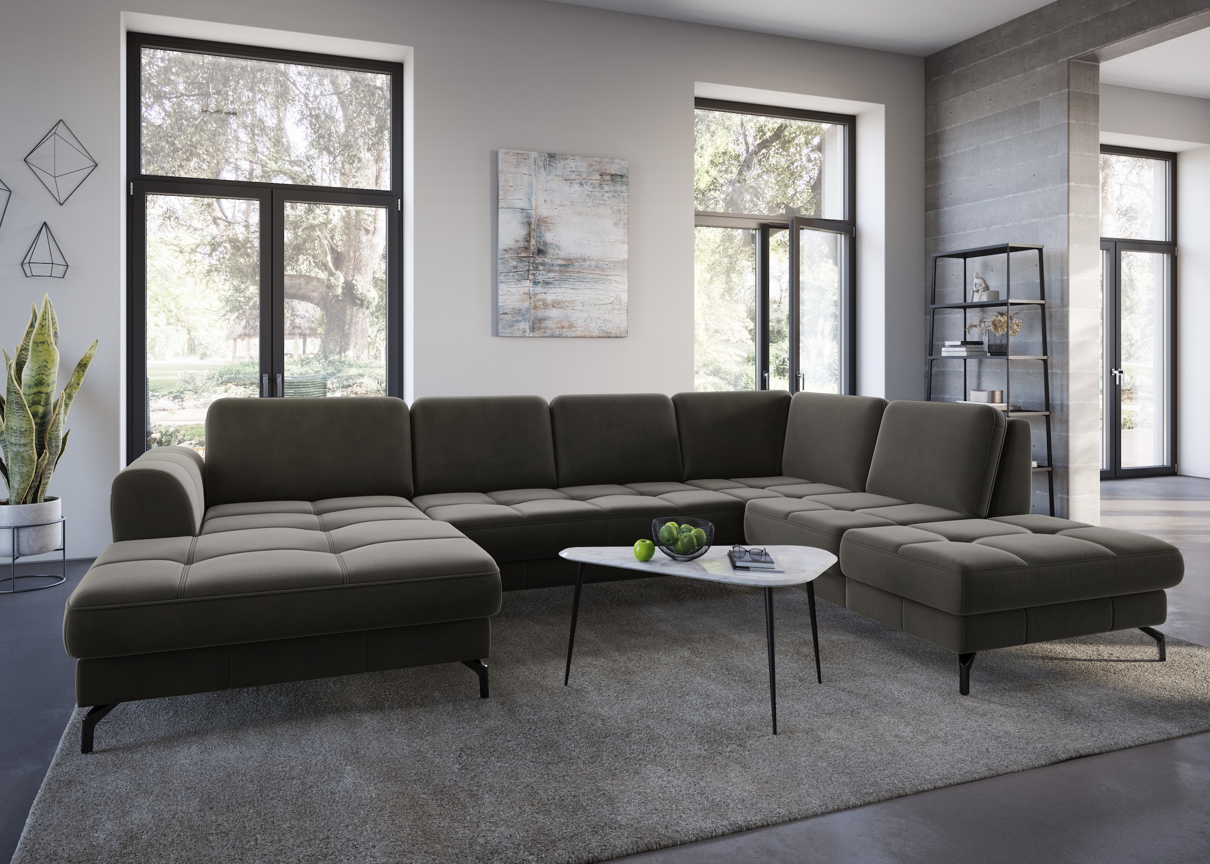 sit&more Wohnlandschaft "Bendigo U-Form" inklusive Sitztiefenverstellung, Bodenfreiheit 12 cm, in 2 Fußfarben