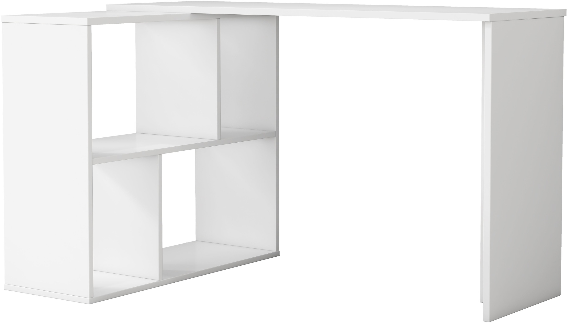 Eckschreibtisch OTTO HOME "Jaaron", weiß, weiß, weiß, B:120cm H:73cm T:40cm, Tische, Eckschreibtisch, mit vier offenen Fächern, modernes und elegantes Design