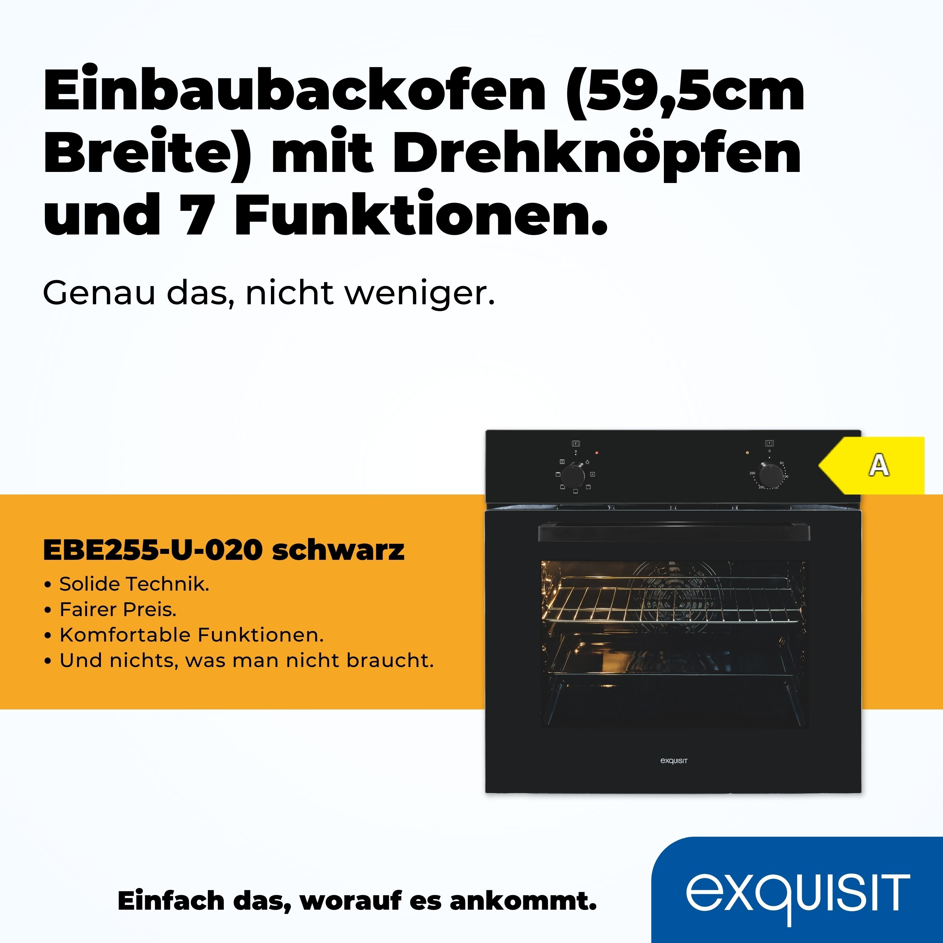 Thumbnail - exquisit Einbaubackofen "EBE255-U-020" Ideal für den Alltag – Backen, Grillen und Aufläufe leicht gemacht