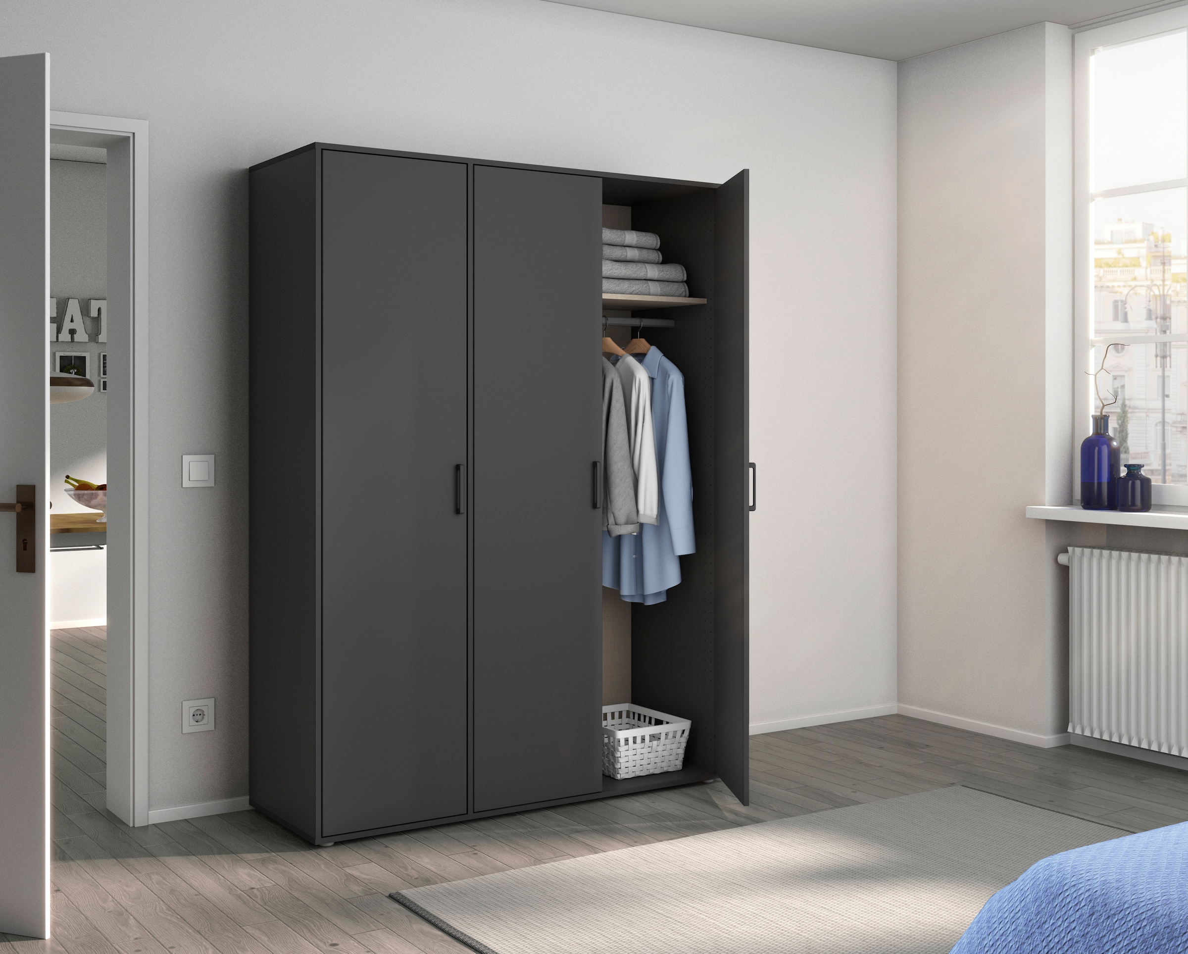 rauch Drehtürenschrank »Kleiderschrank Schrank Garderobe Wäscheschrank TOPSELLER VOYAGER«, mit modernen Griffen in Graumetallic, viel Stauraum MADE IN GERMANY