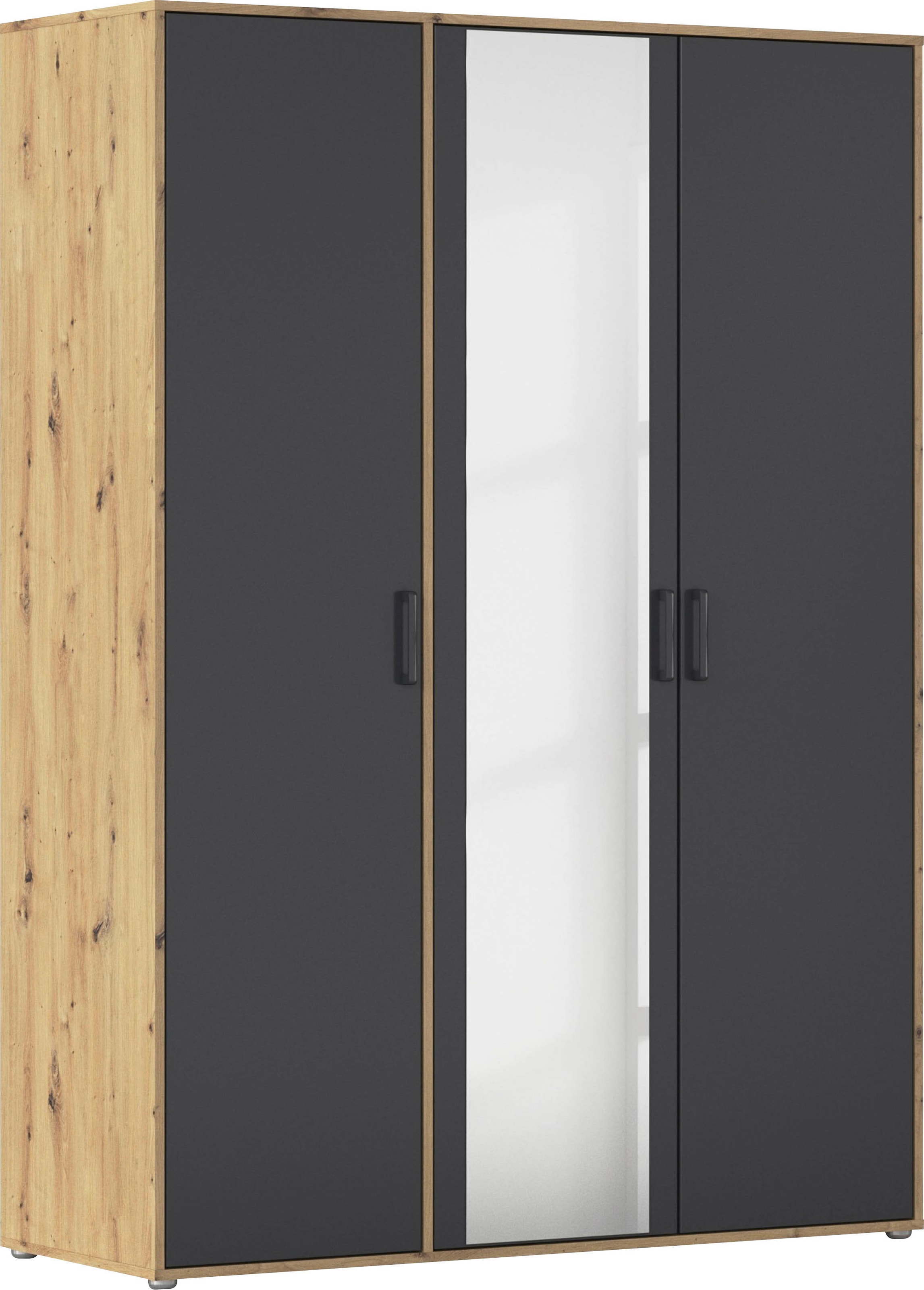 rauch 1100000002199 "Kleiderschrank Schrank Garderobe Wäscheschrank VOYAGER" in 3 verschiedenen Ausstattungen BASIC/CLASSIC/PREMIUM, mit modernen Griffen in Graumetallic und Spiegel