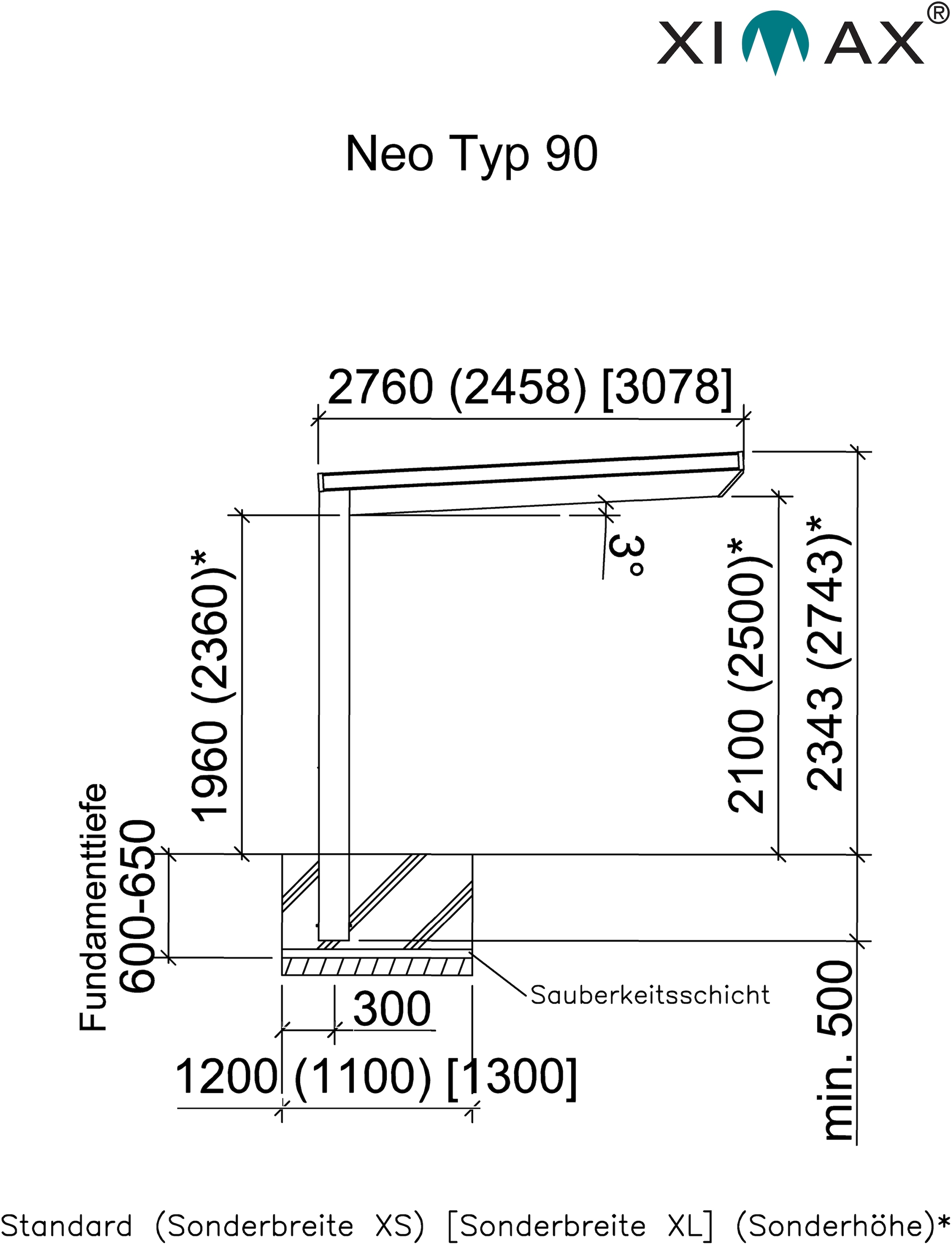 cm, Typ Sonderhöhe-Edelstahl-Look«, Aluminium, »Neo 2550 228 Einzelcarport | 90 Ximax online bestellen Aluminium edelstahlfarben, BAUR Typ