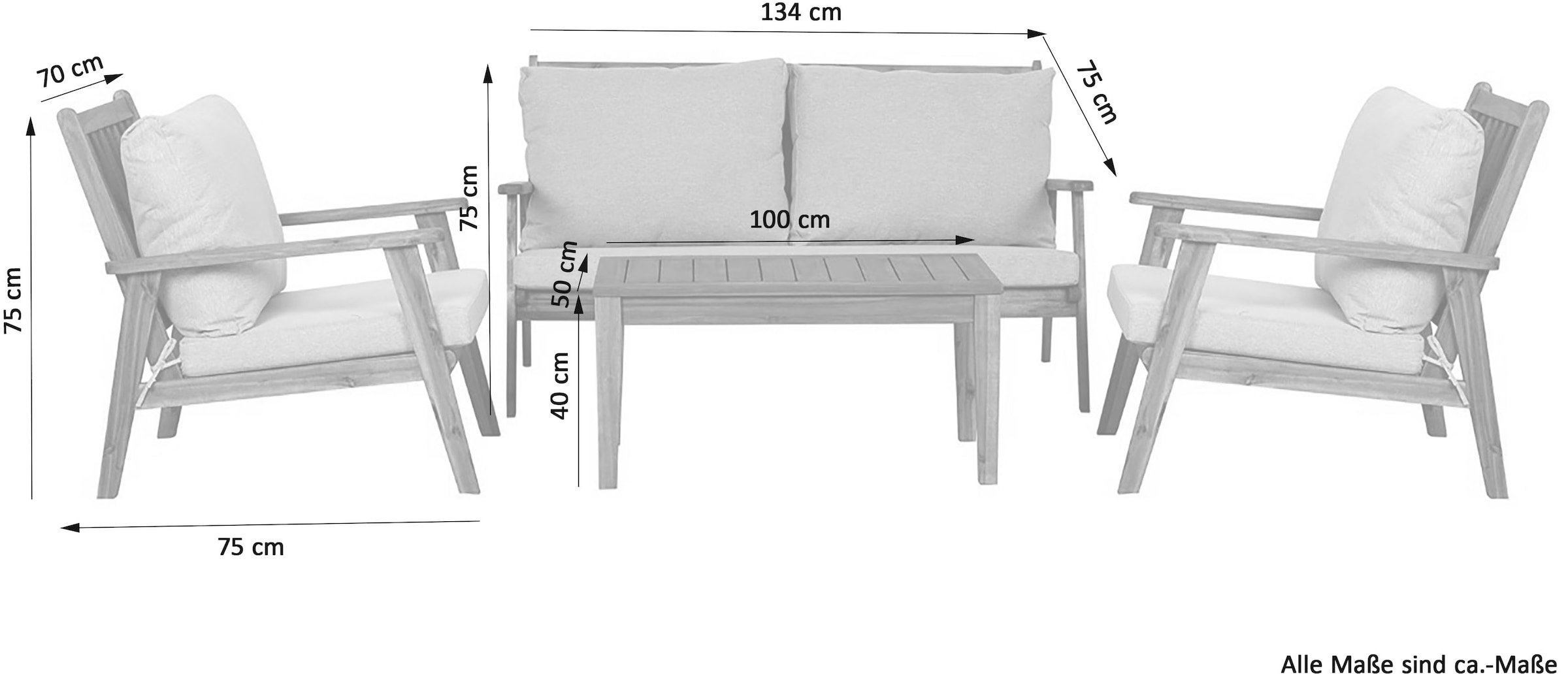 byLIVING Gartenlounge-Set »LA PALMA«, (Set, 11 tlg., Lounge -Set, Gartenmöbel-Set, FSC®-zertifiziertes Massivholz), aus massivem Akazienholz mit gemütlichen Sitz- und Rückenkissen