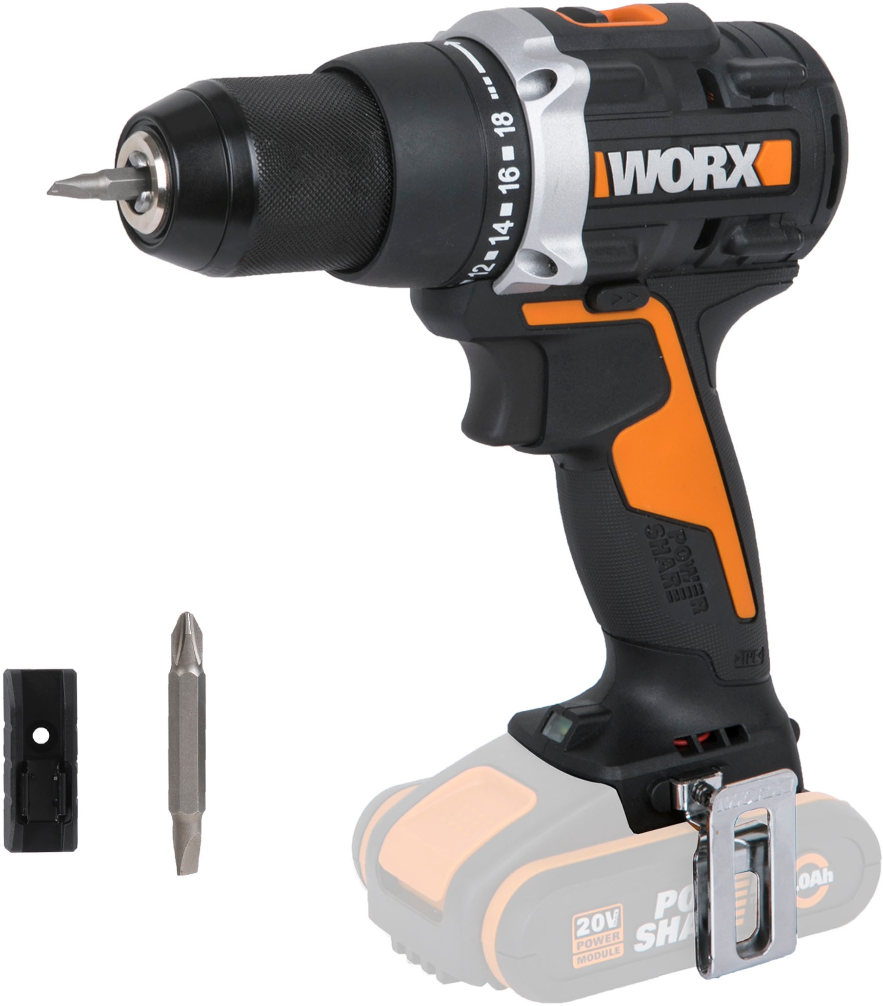 Worx Akku-Bohrschrauber »WX102.9 NITRO«, Brushless-Motor, 2-Gang-Getriebe, ohne Akku & Ladegerät