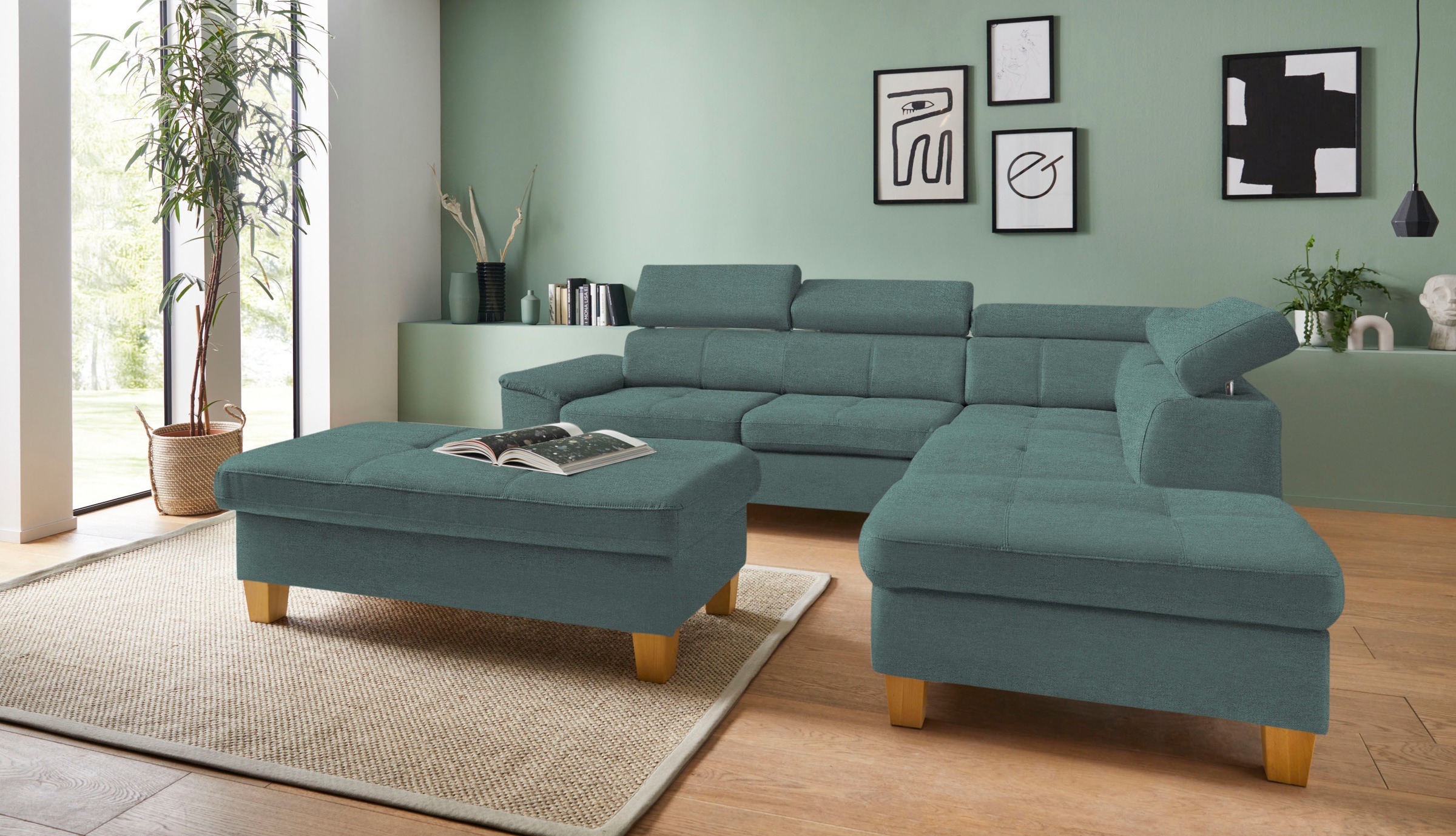 exxpo - sofa fashion Ecksofa »Enya, aufwendige Detailverarbeitung, hoher Sitzkomfort, bequem, L-Form«, mit Kopfteilverstellung, wahlweise Bettfunktion u. Bettkasten