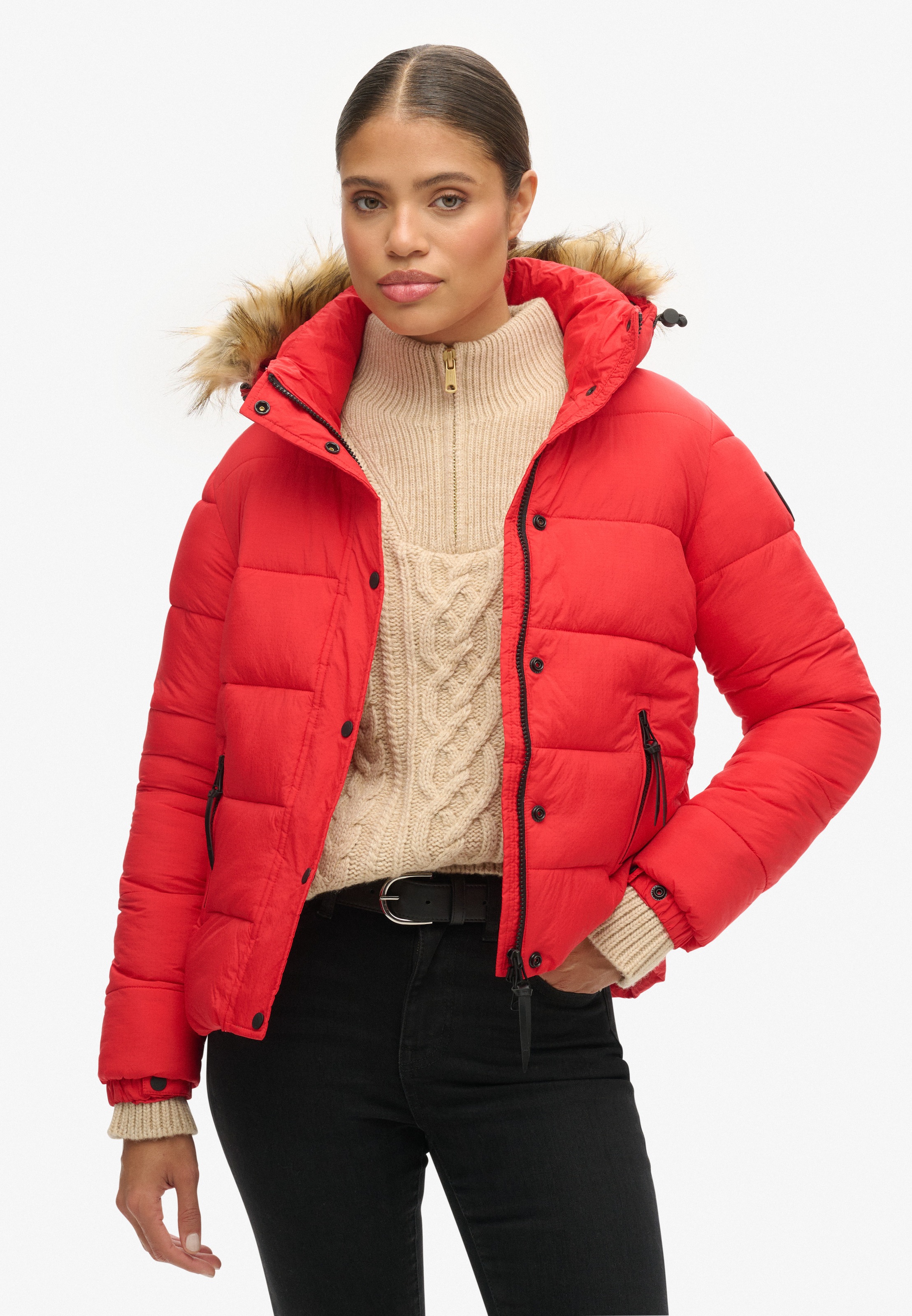 Superdry Steppjacke »FAUX FUR SHORT HOOD PUFFER«, mit Kapuze