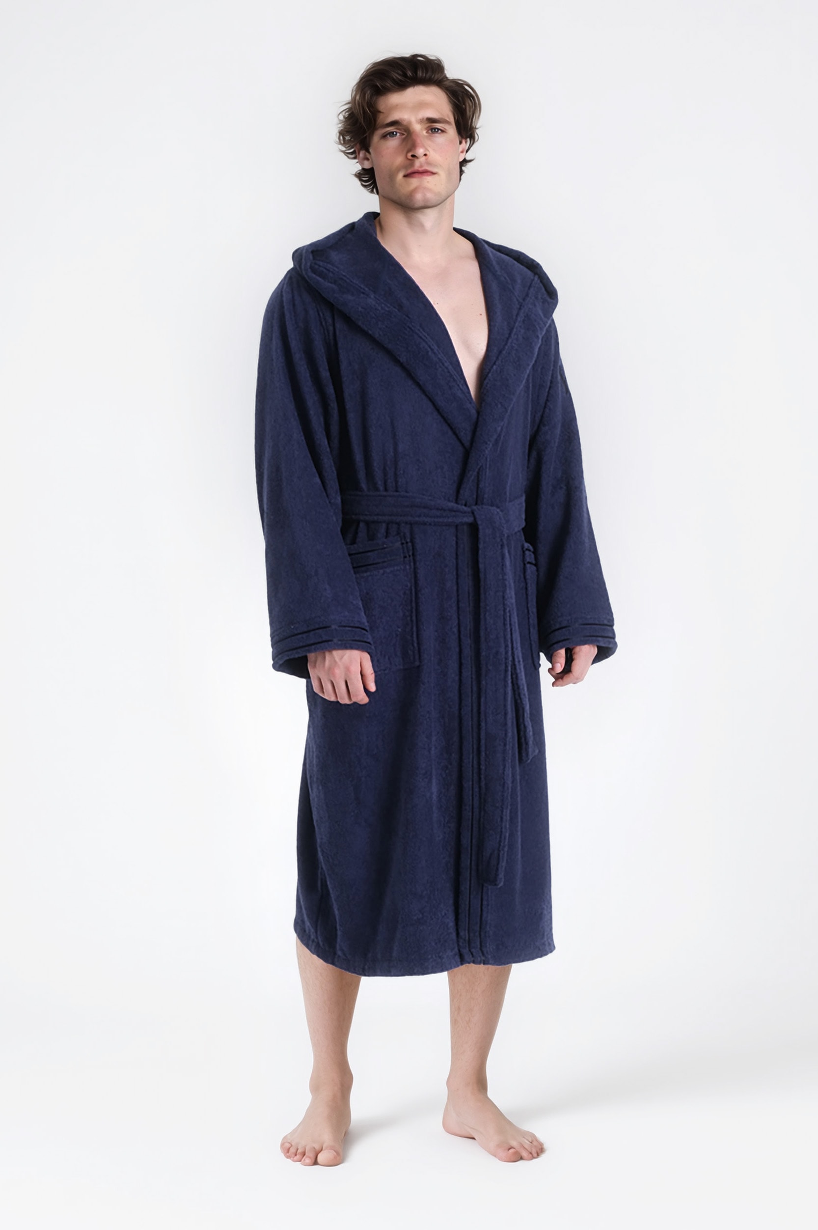 Bruno Banani "Clement, ideal für Sauna & Spa, Hotelbademantel, Morgenmantel" 1 Stk. 100% Baumwolle, einfarbig, glänzende Streifen-Bordüre, Taschen, S-4XL