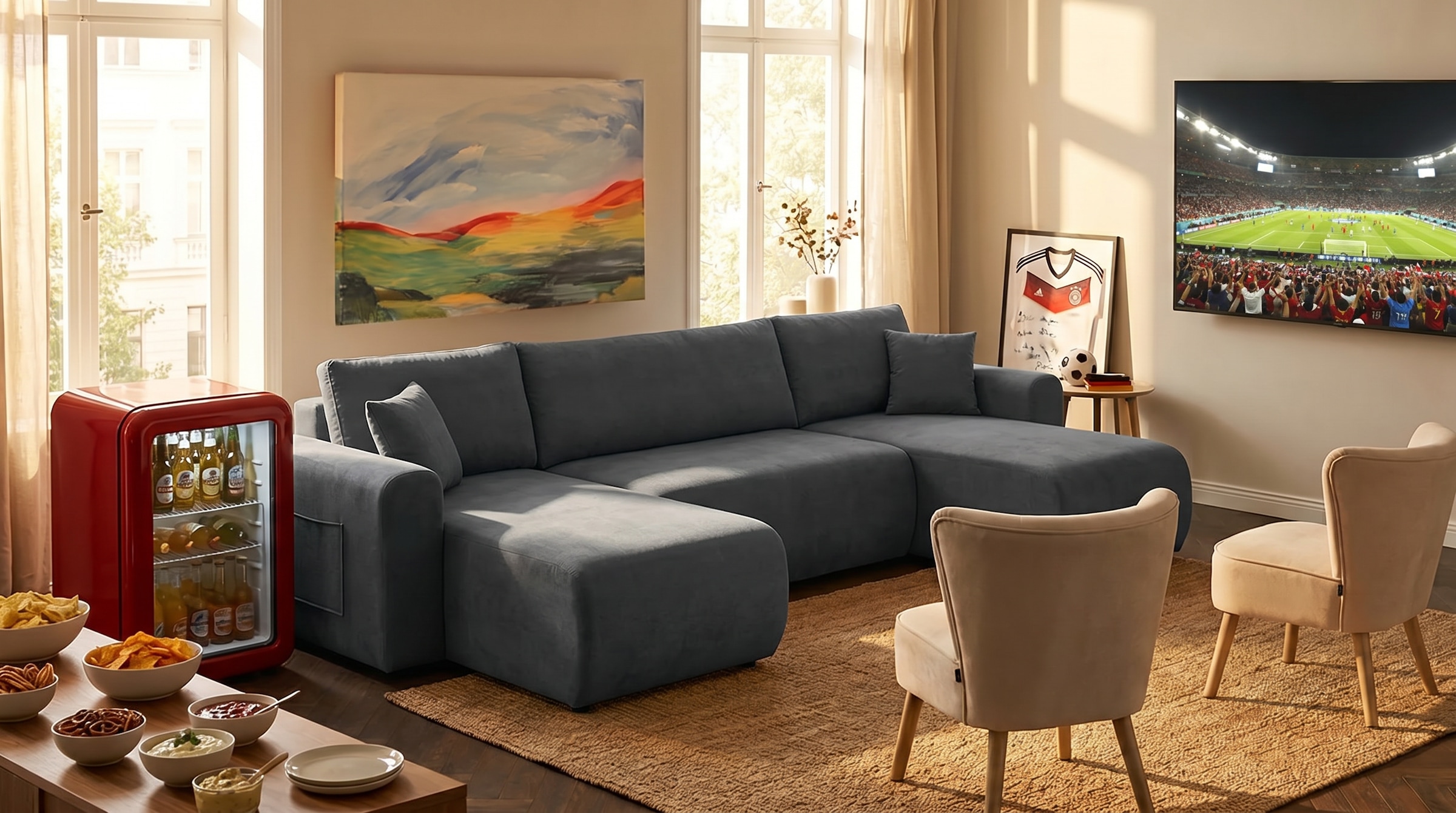 OTTO home Wohnlandschaft »JONAA Feinstruktur, U-Form, 311 cm. -OTTO. Verlässliche Qualität« Tonnentaschen-Federkern, Bettkasten, Schlafsofa (133/270)