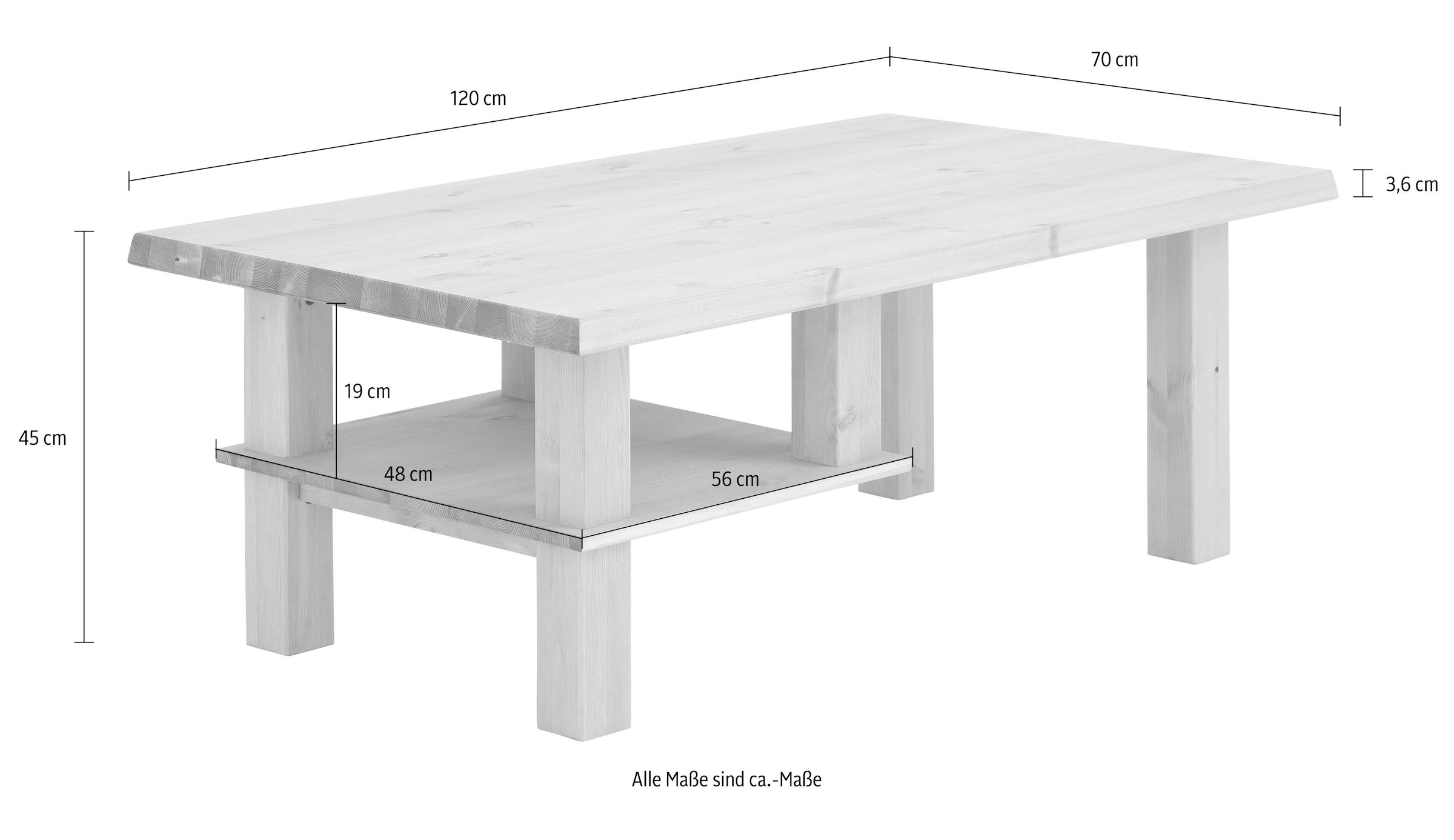 Home affaire Couchtisch »Ixo«, mit 1 Ablageboden, Breite 120 cm, aus masiver Kiefer, FSC®