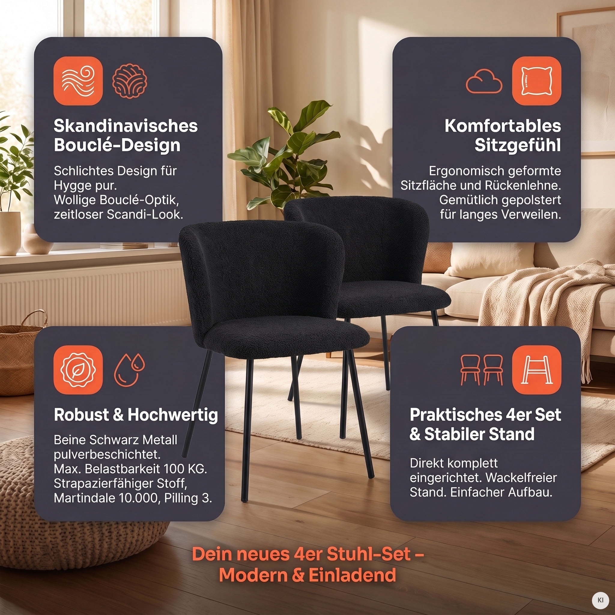 SalesFever 4-Fußstuhl »Esszimmerstuhl - stilvolles Set« (Set) 4 Stk.Ergonomisches 4er-Set für optimalen Sitzkomfort