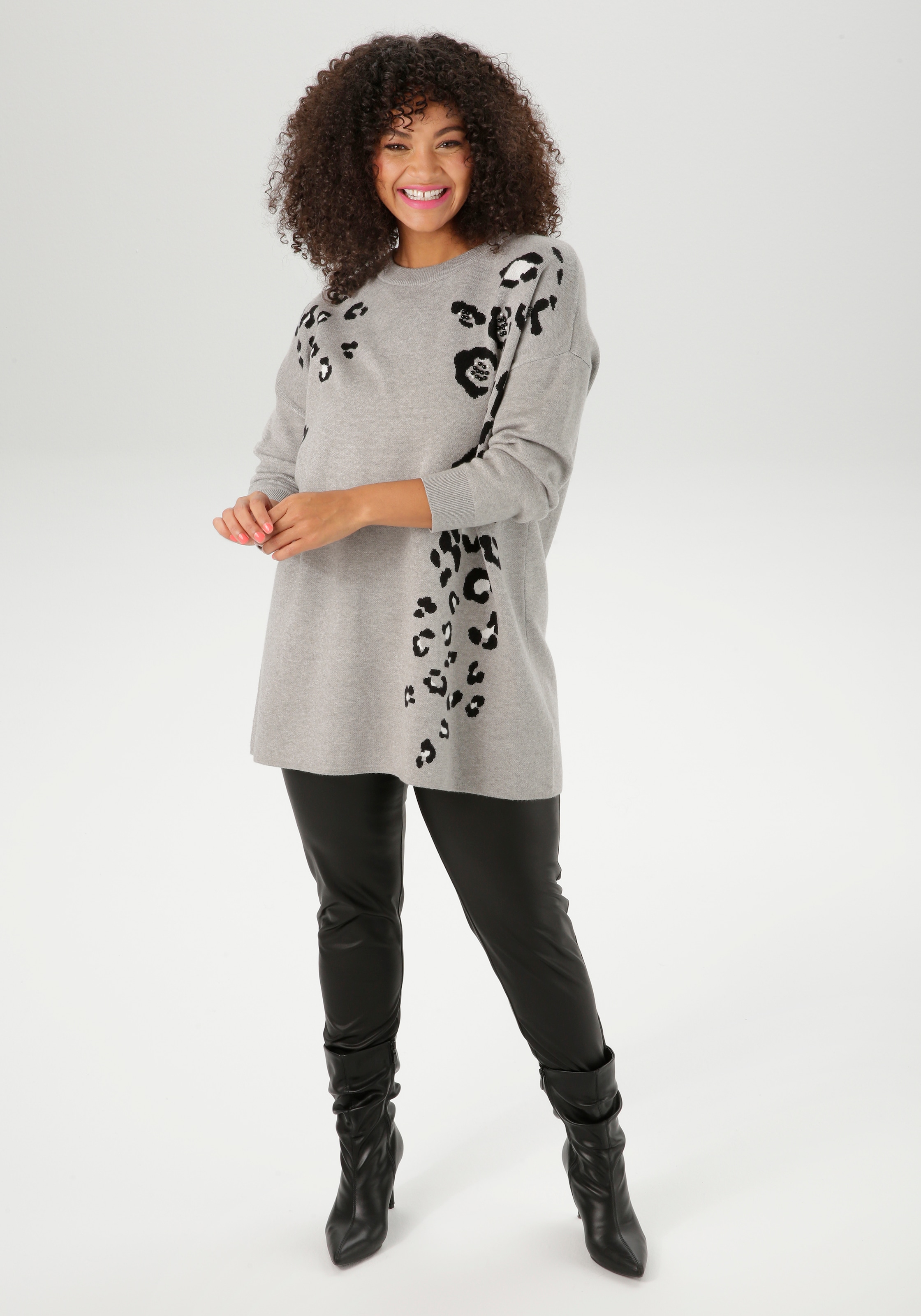Aniston PLUS Strickpullover, mit Animal-Deatils und Perlen - NEUE KOLLEKTION