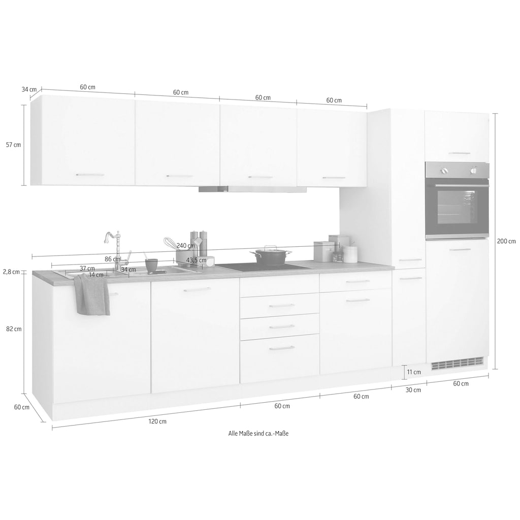 HELD MÖBEL Küchenzeile »Visby«, mit E-Geräten, Breite 330 cm inkl. Kühlschrank