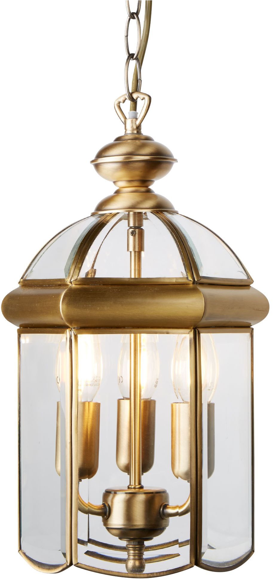 "SEARCHLIGHT Hängeleuchte ""Bevelled Lantern 3Lt Pendant - Antique Brass Metal & Glass"", gold (antikmessing), 4, Ø 22cm H: 37cm, 1 Stk., Leuchten
