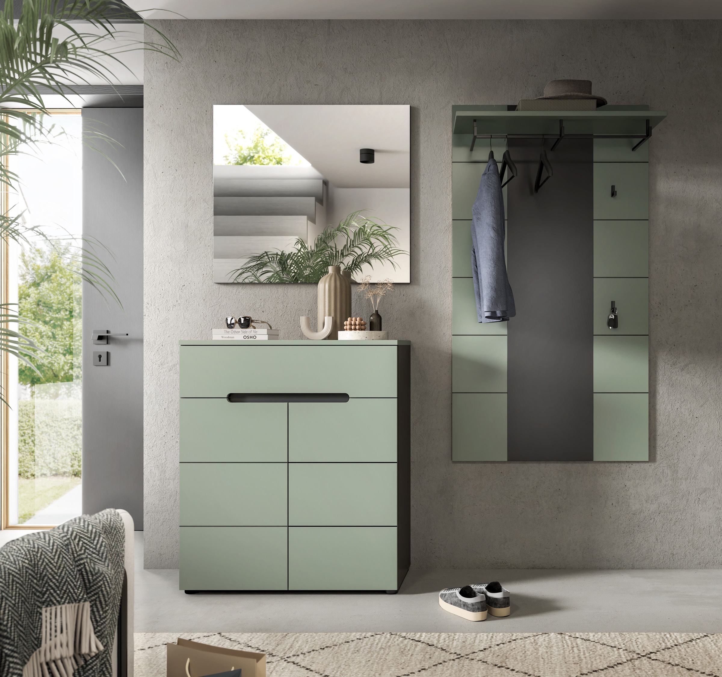 INOSIGN Garderoben-Set, (Set, 3 St., bestehend aus: Kommode, Spiegel und Garderobenpaneel), Garderobenkombination, Kombination, Set, Flurgarderobe, Diele