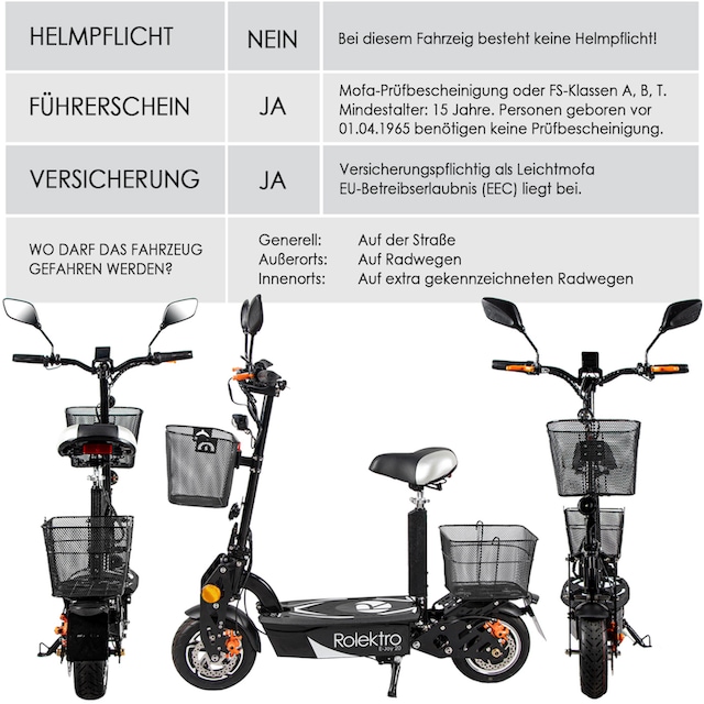 Rolektro E-Mofaroller »E-Joy 20, Schwarz, 36V-12AH Blei-Gel Akku, 500 Watt«  auf Rechnung | BAUR