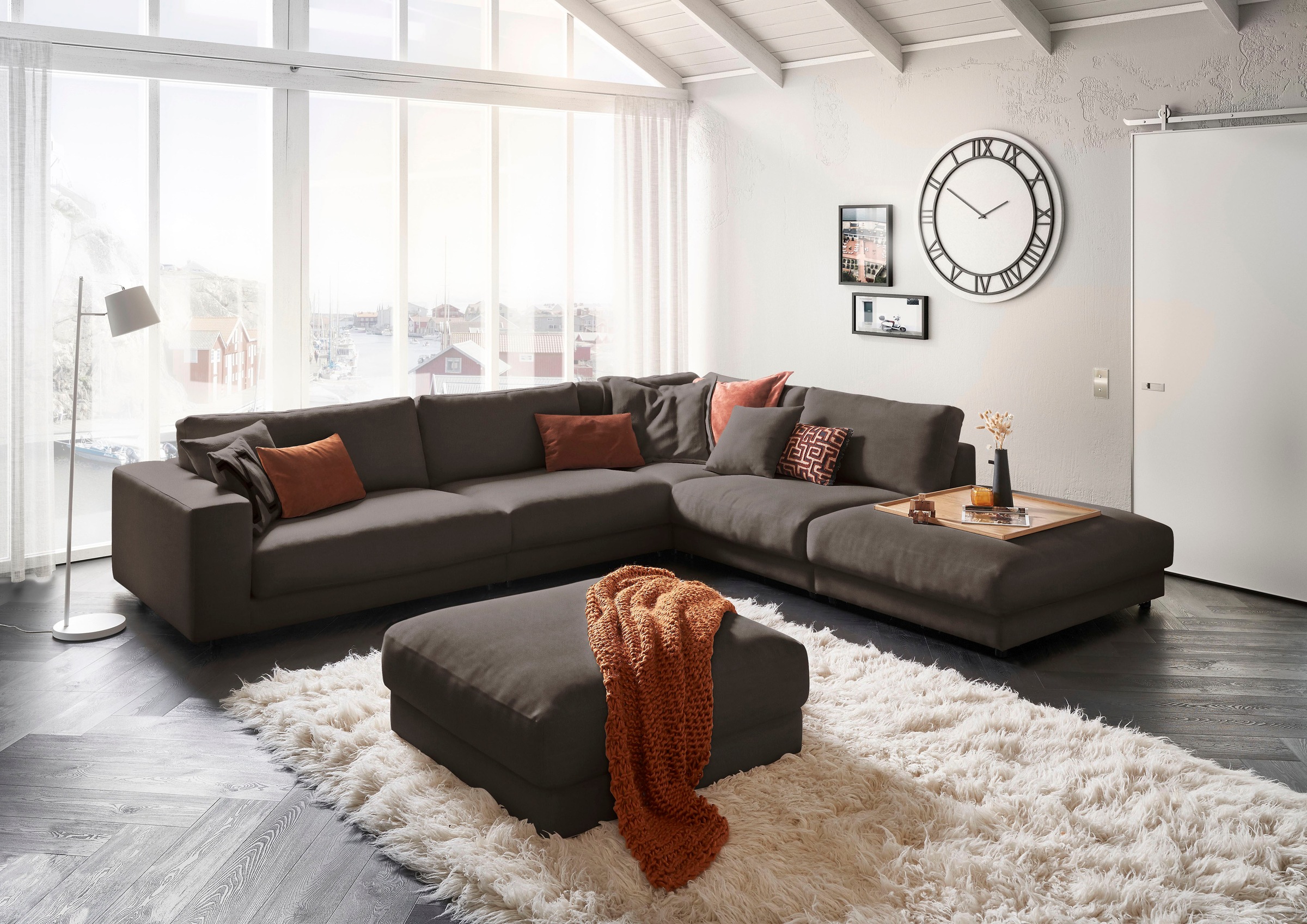 3C Candy Ecksofa »Enisa II, bequem und komfortabel, großes Familiensofa, L-Form«, incl. 3 Flatterkissen, wahlweise mit Flecken-Schutz-Bezug Easy care