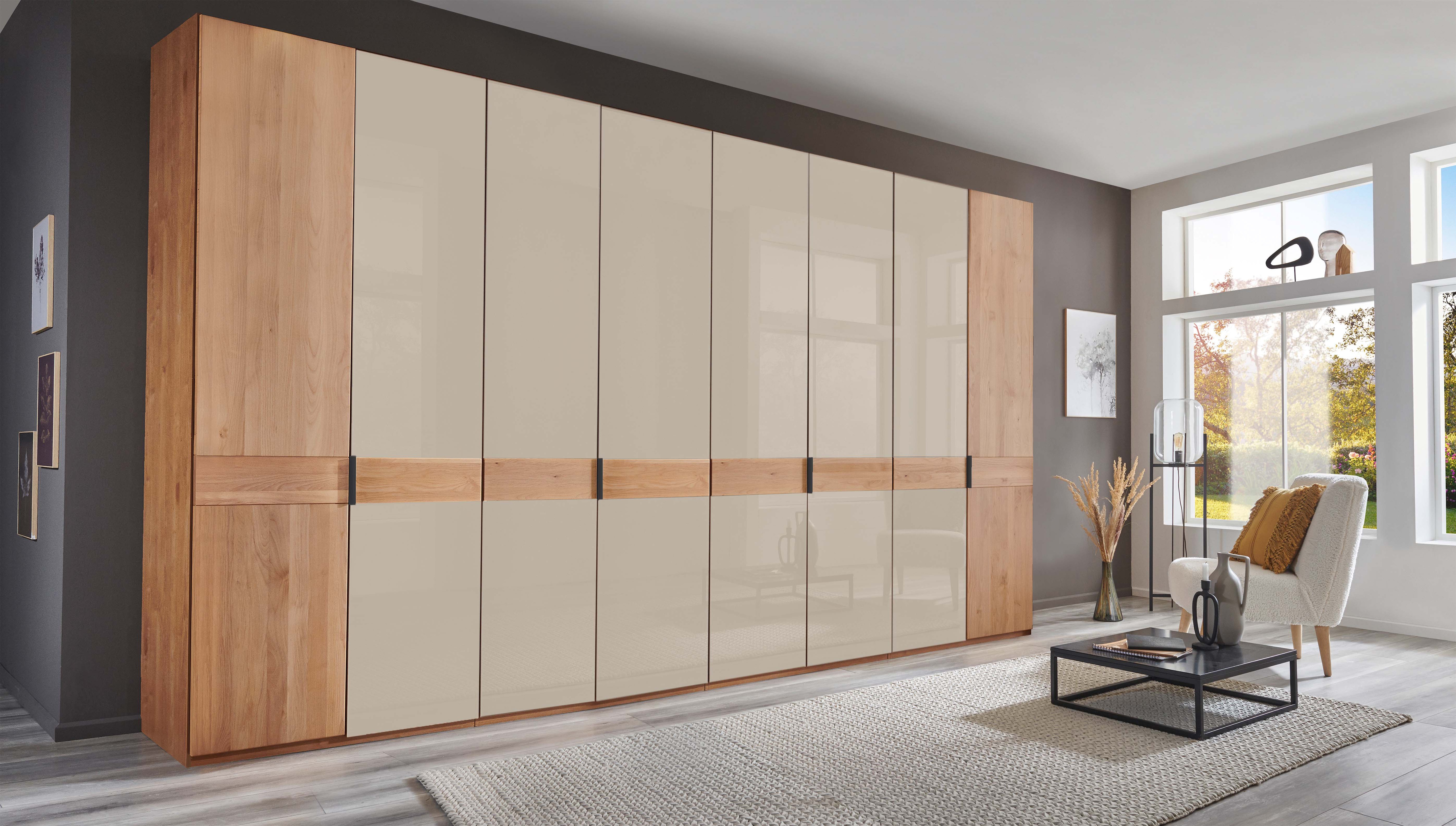 WIEMANN Kleiderschrank "Cardiff, Massivholztüren in Kombination mit Glas- oder Spiegeltüren" 4 Breiten, 2 Höhen 216/236cm auswählbar, hochwertiges Design in langlebiger Qualität, viel Stauraum