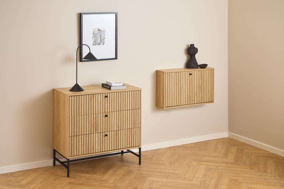 ACTONA GROUP Schuhschrank »Albany – platzsparend & modern mit Lamellenfront« Elegante Eiche Lamellenfront, Bodenfreiheit durch Wandmontage
