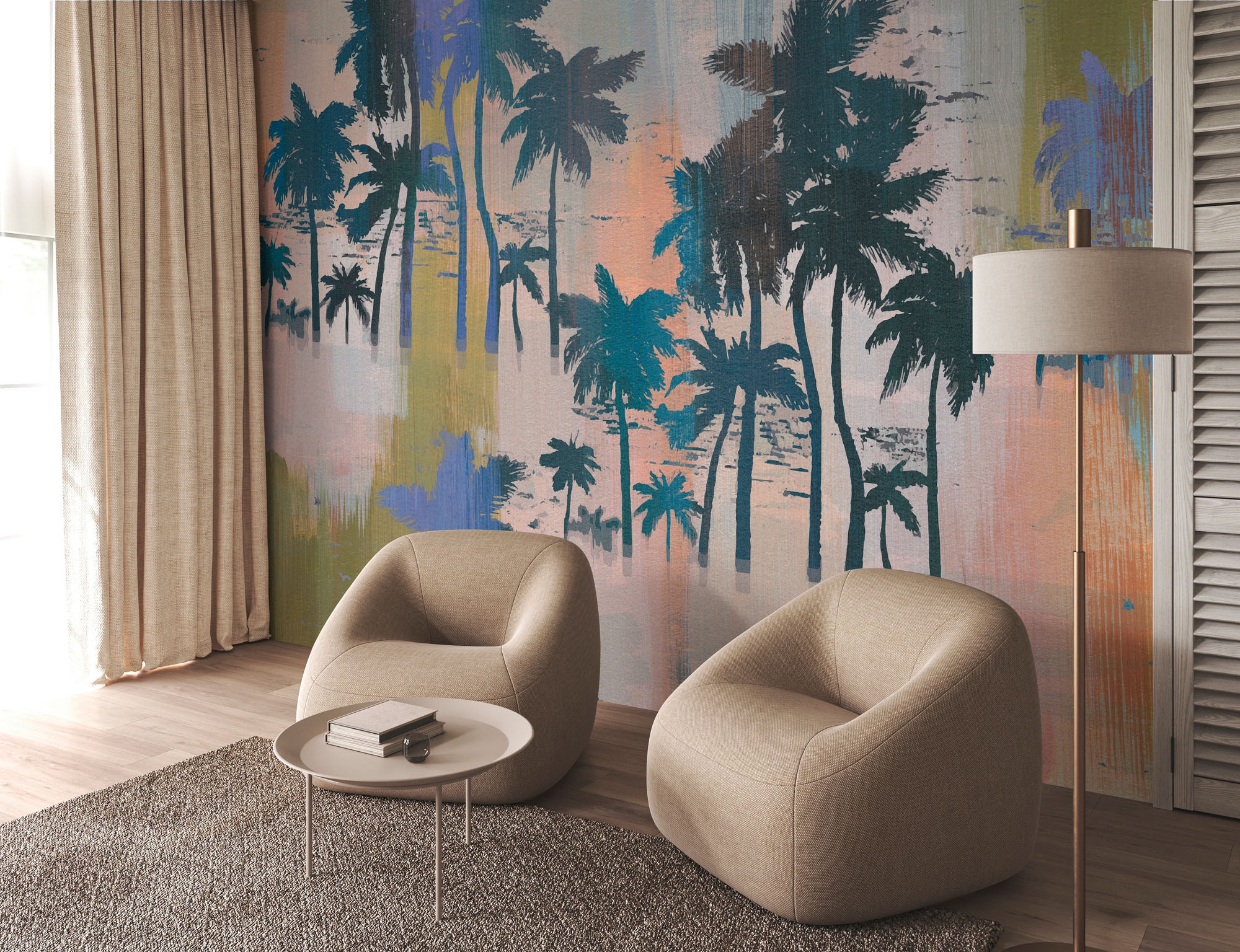 living walls Fototapete »Walls by Patel 5 Fototapete Palmen in Pop-Art-Optik« tropisch glatt Palmen in Pop-Art-Optik auf 200 g/m² Premium-Vlies